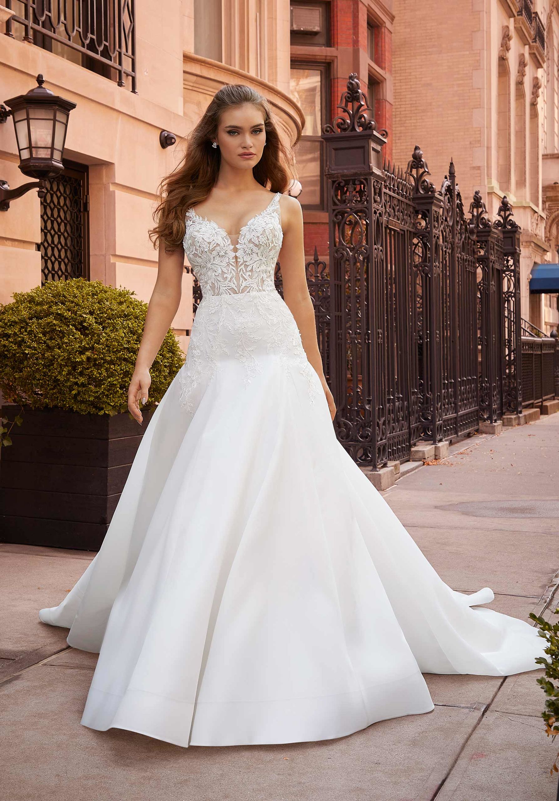 Wedding Dresses Lace Long Wedding Bridal Dress MGNY Madeline Gardner New York 2522 Ivory/Honey