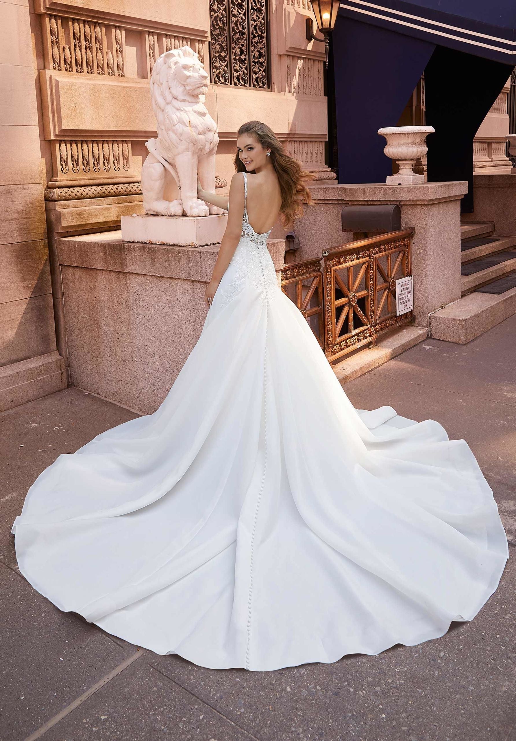 Wedding Dresses Lace Long Wedding Bridal Dress MGNY Madeline Gardner New York 2522 Ivory/Honey