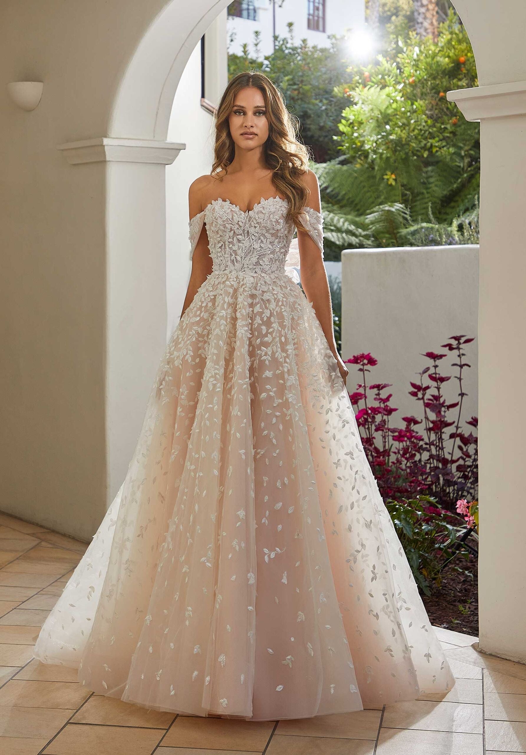 Wedding Dresses Long Wedding Lace A Line Dress MGNY Madeline Gardner New York 2531 Ivory/Prosecco/Honey