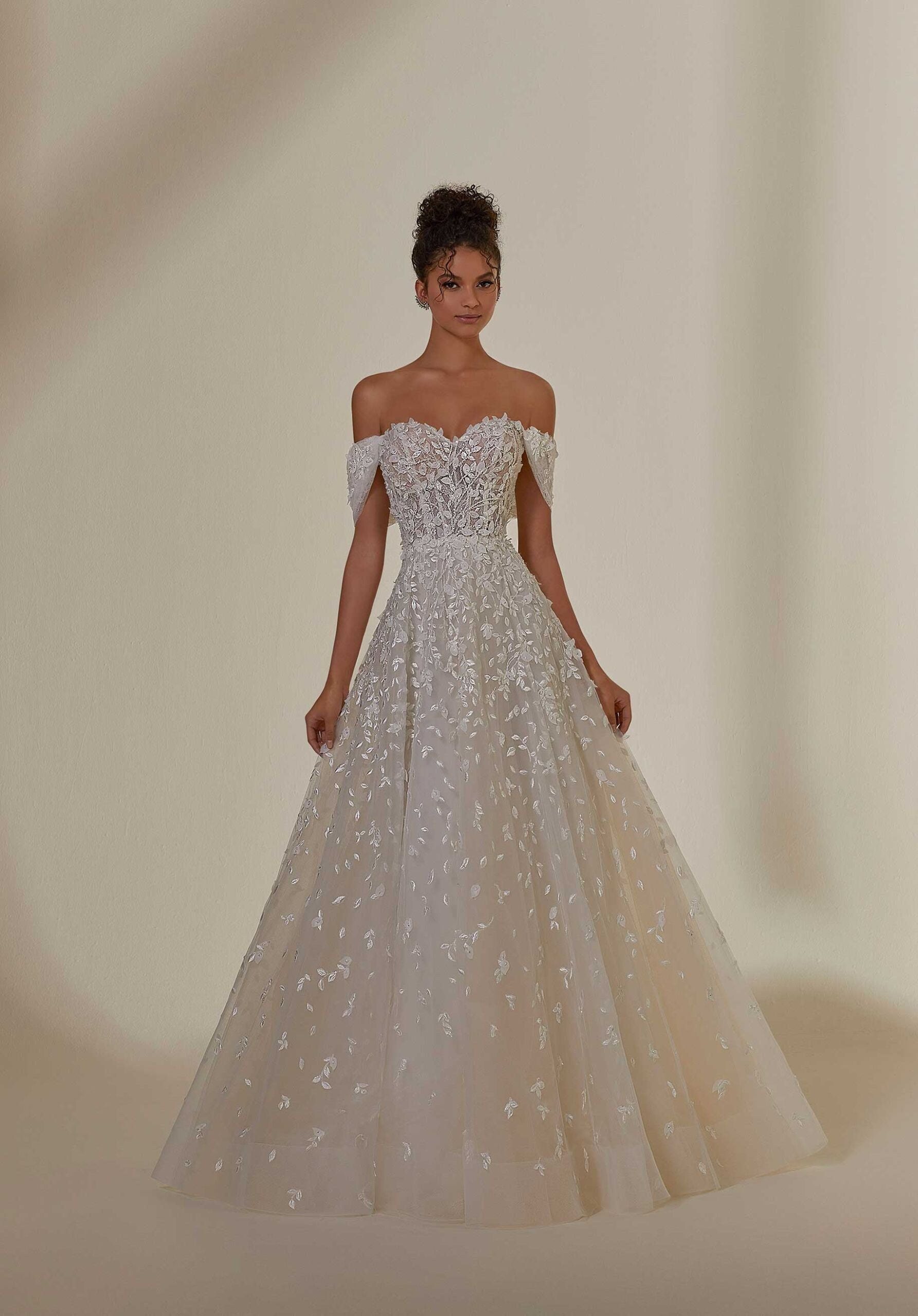 Wedding Dresses Long Wedding Lace A Line Dress MGNY Madeline Gardner New York 2531 Ivory/Prosecco/Honey