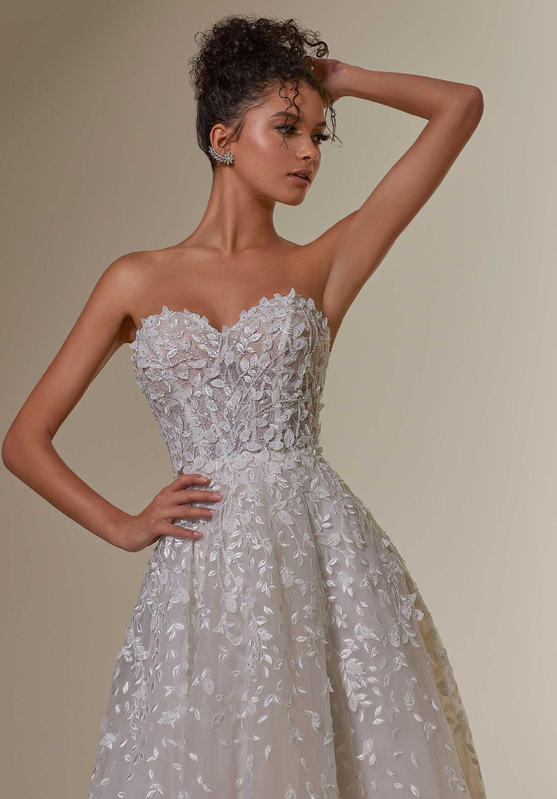 Wedding Dresses Long Wedding Lace A Line Dress MGNY Madeline Gardner New York 2531 Ivory/Prosecco/Honey