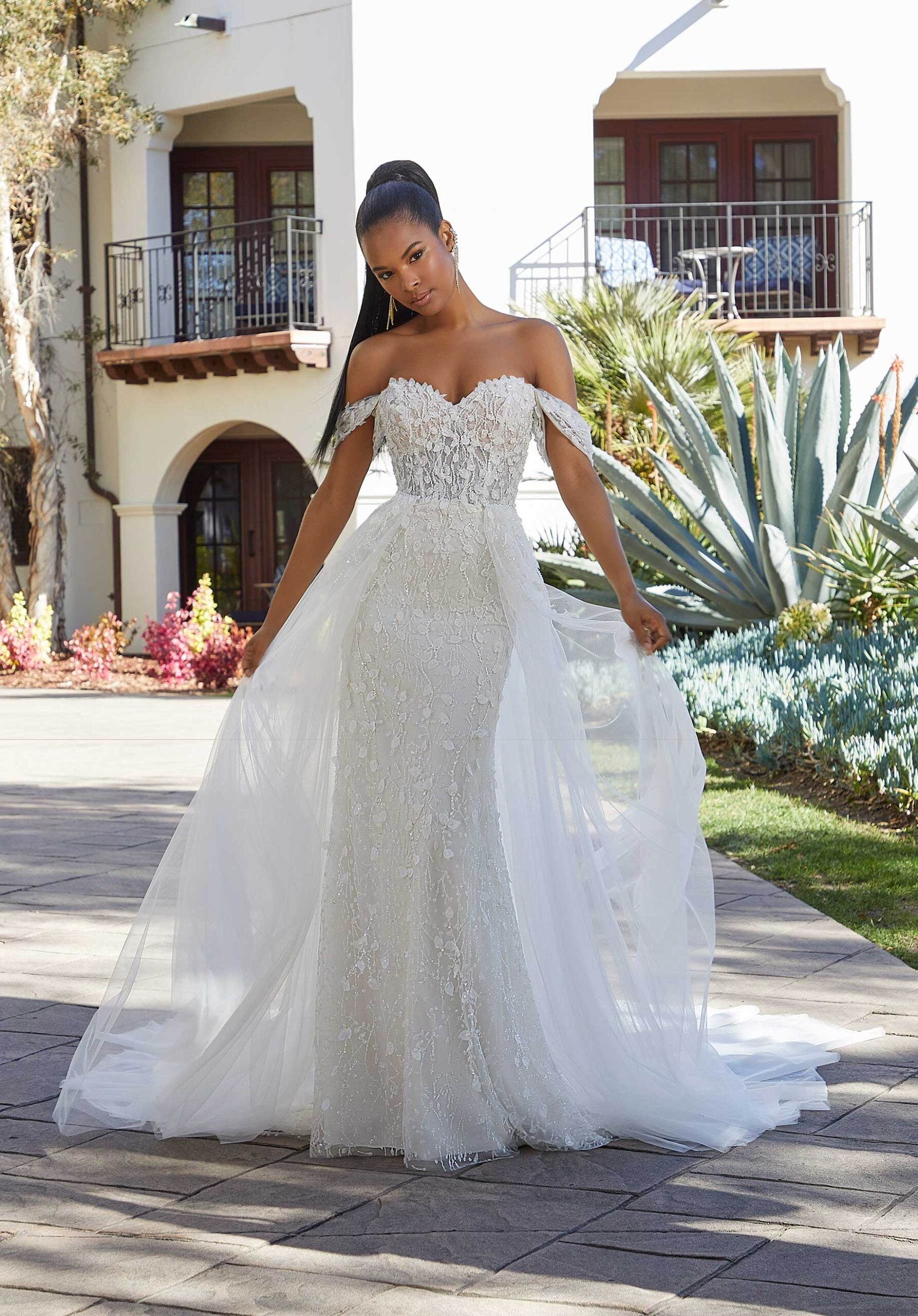Wedding Dresses Long Wedding Glitter Lace Bridal Dress MGNY Madeline Gardner New York 2537 Ivory/Prosecco/Honey