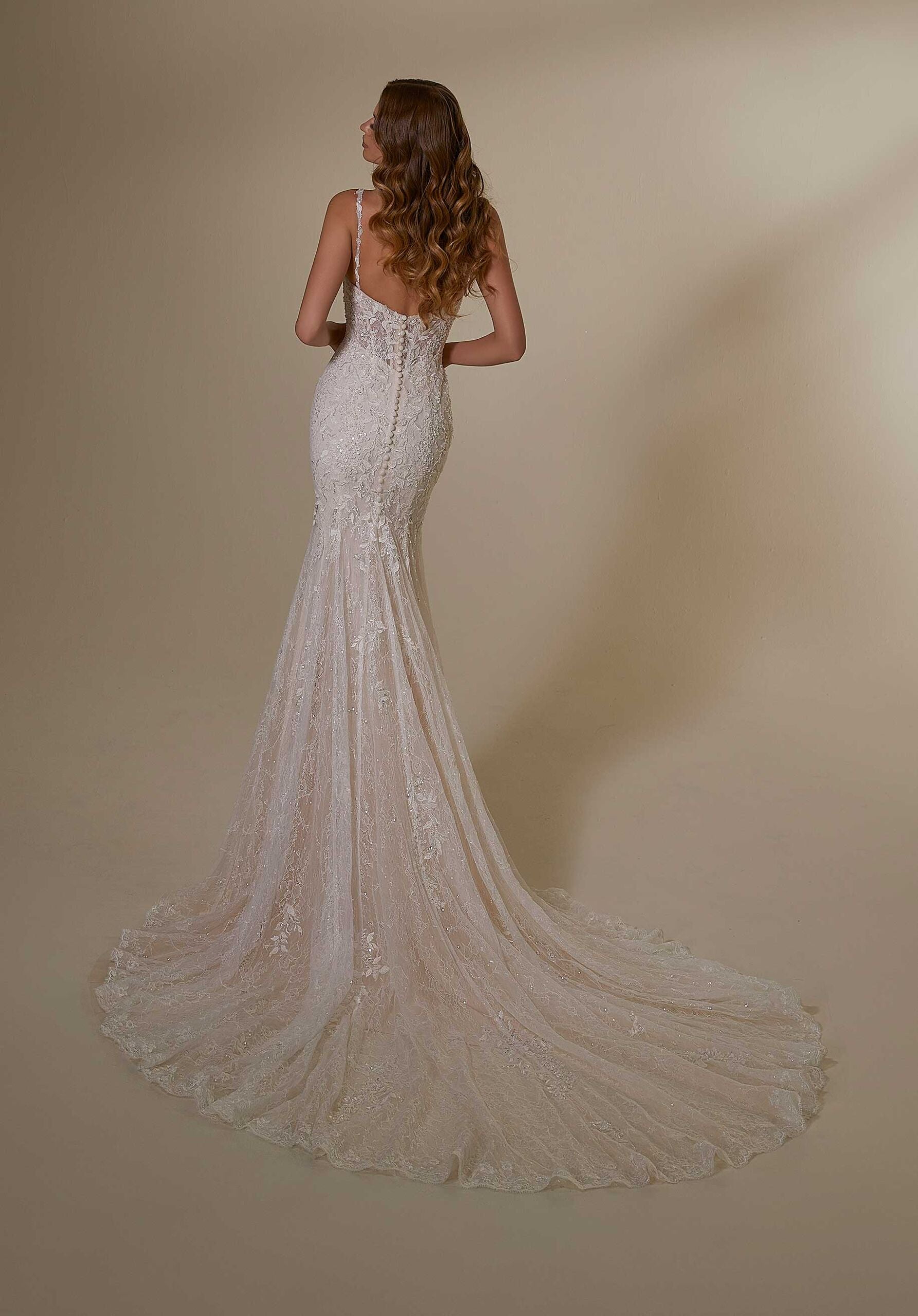 Wedding Dresses Long Lace Wedding Beaded Corset Bridal Dress MGNY Madeline Gardner New York 2542 Ivory/Champagne/Honey