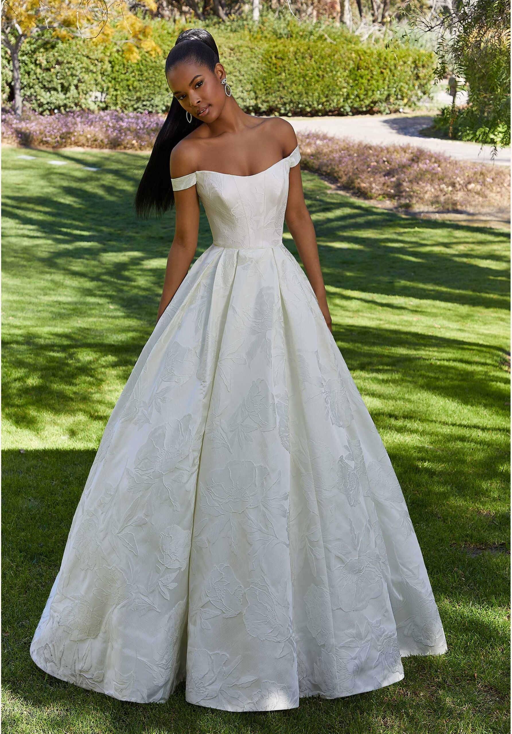 Wedding Dresses Long Pleated Wedding Bridal Dress MGNY Madeline Gardner New York 2547 Ivory