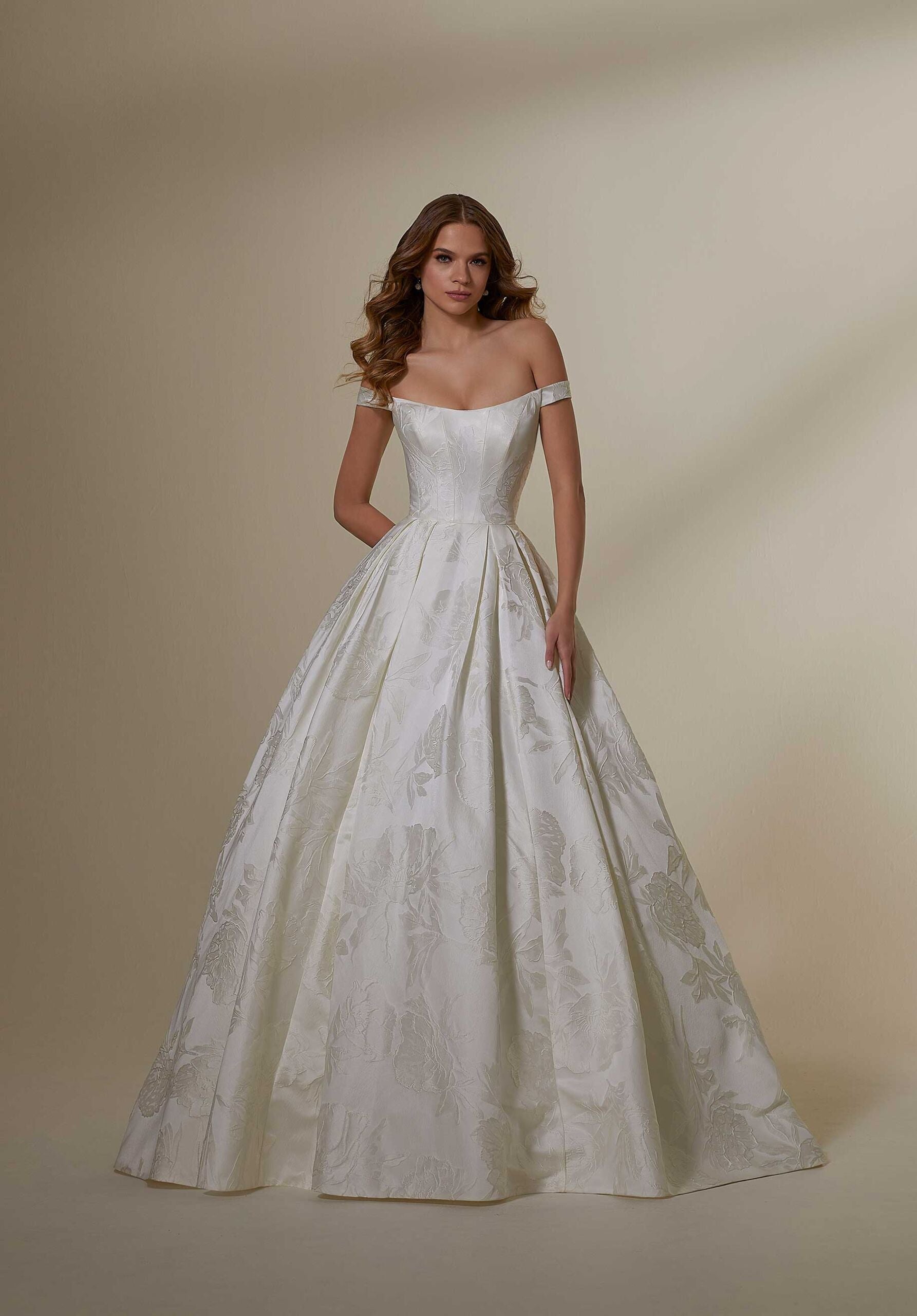Wedding Dresses Long Pleated Wedding Bridal Dress MGNY Madeline Gardner New York 2547 Ivory