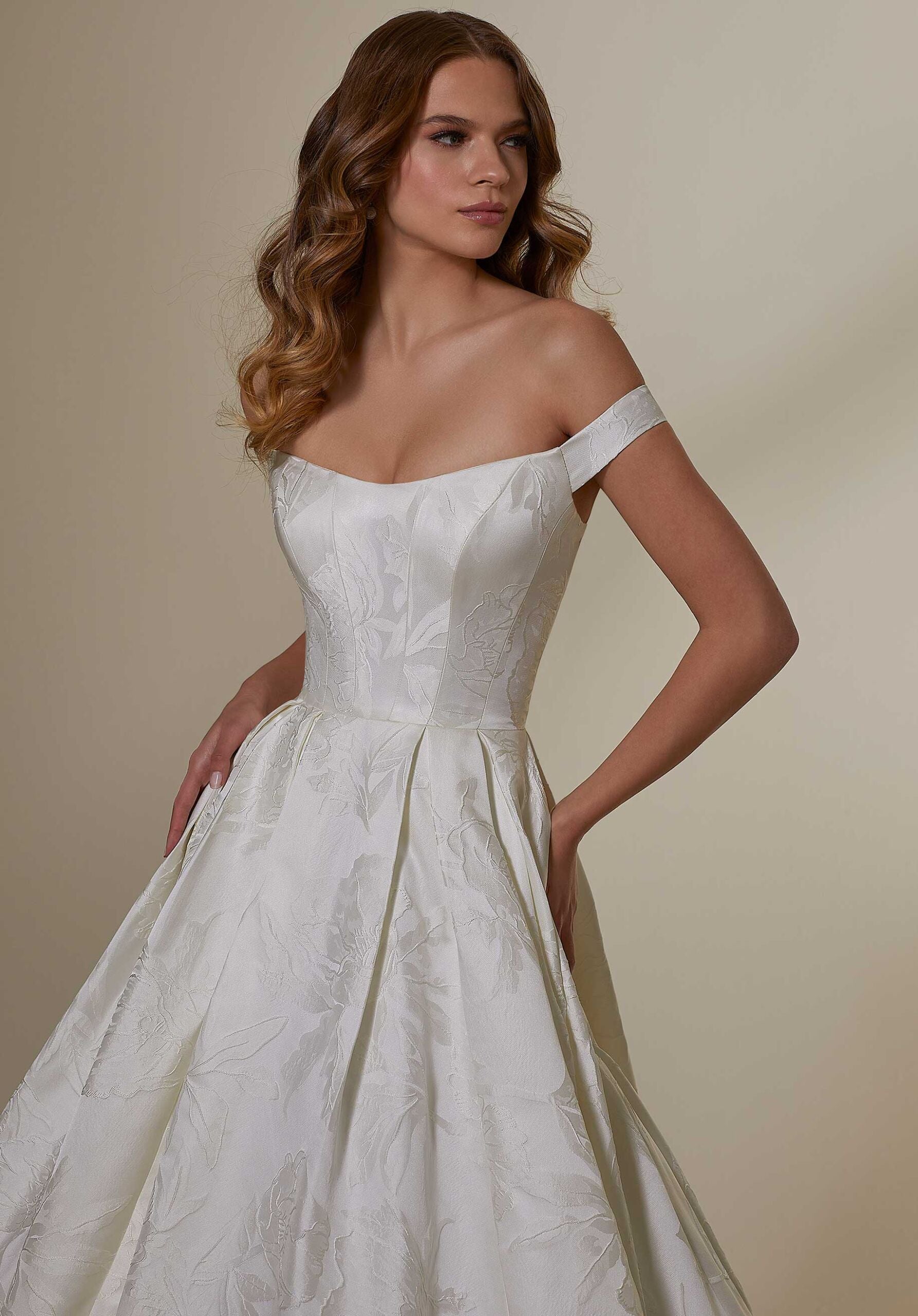 Wedding Dresses Long Pleated Wedding Bridal Dress MGNY Madeline Gardner New York 2547 Ivory