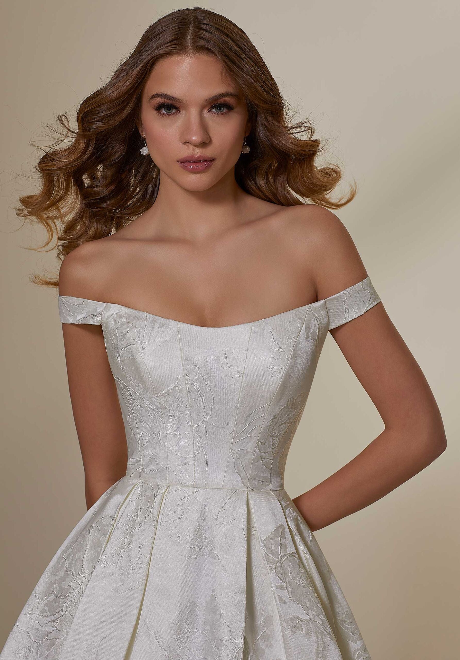Wedding Dresses Long Pleated Wedding Bridal Dress MGNY Madeline Gardner New York 2547 Ivory