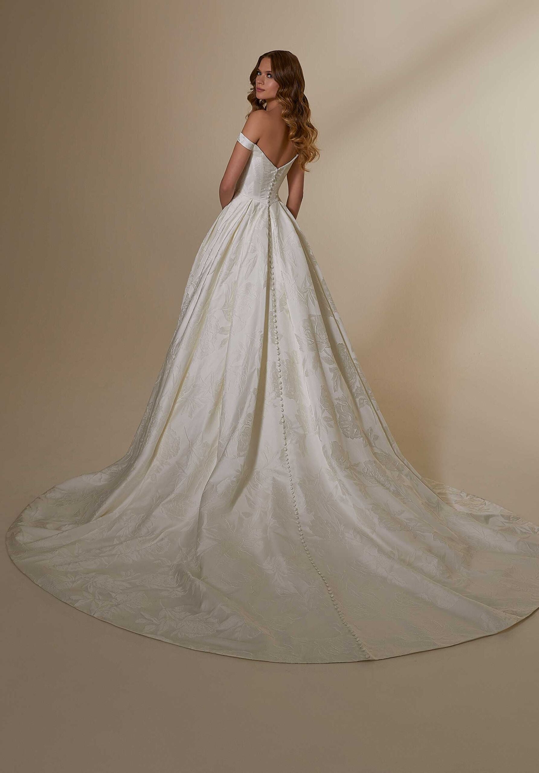 Wedding Dresses Long Pleated Wedding Bridal Dress MGNY Madeline Gardner New York 2547 Ivory