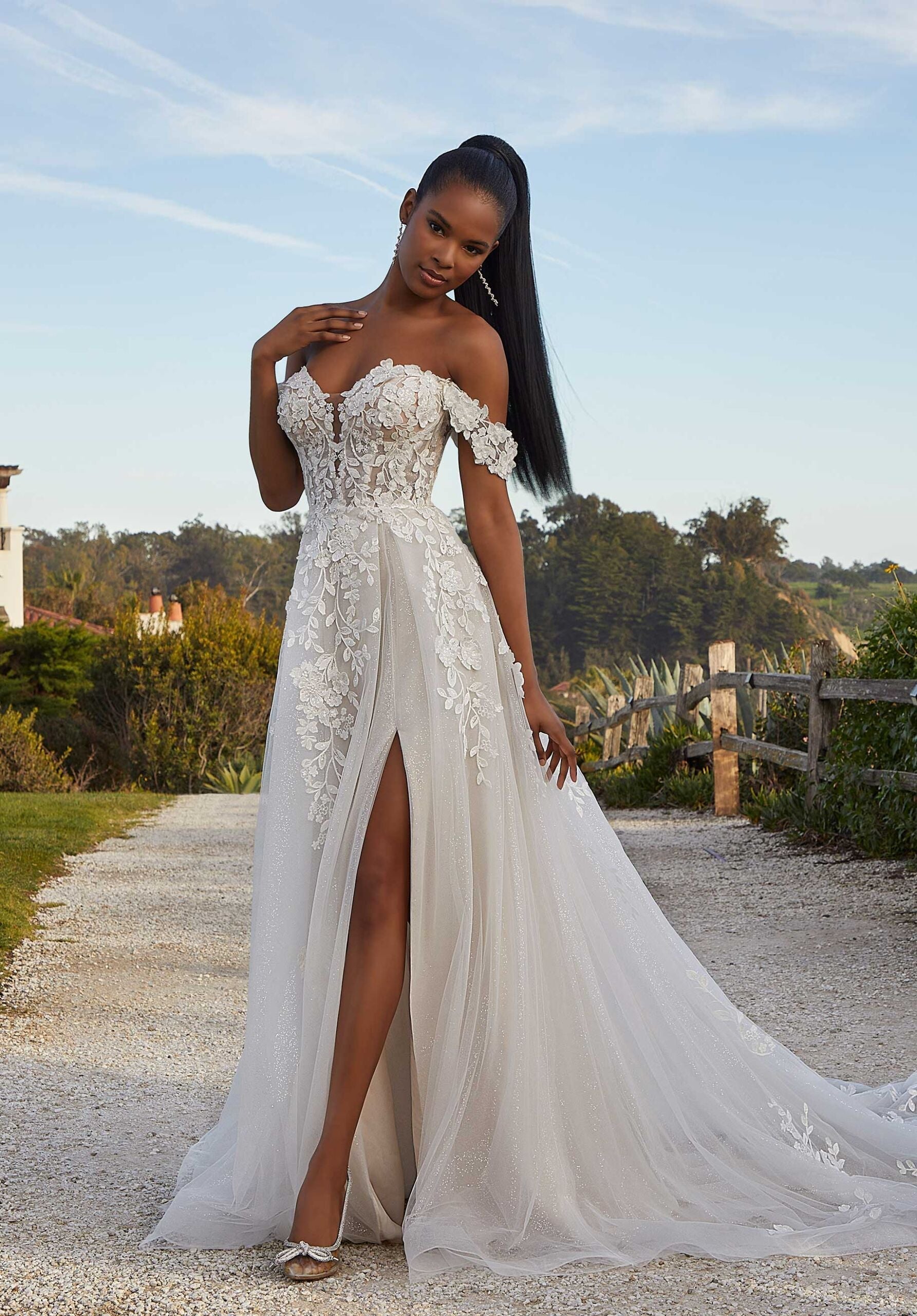 Wedding Dresses Long Glitter A Line Wedding Bridal Dress MGNY Madeline Gardner New York 2550 Ivory/Champagne/Honey
