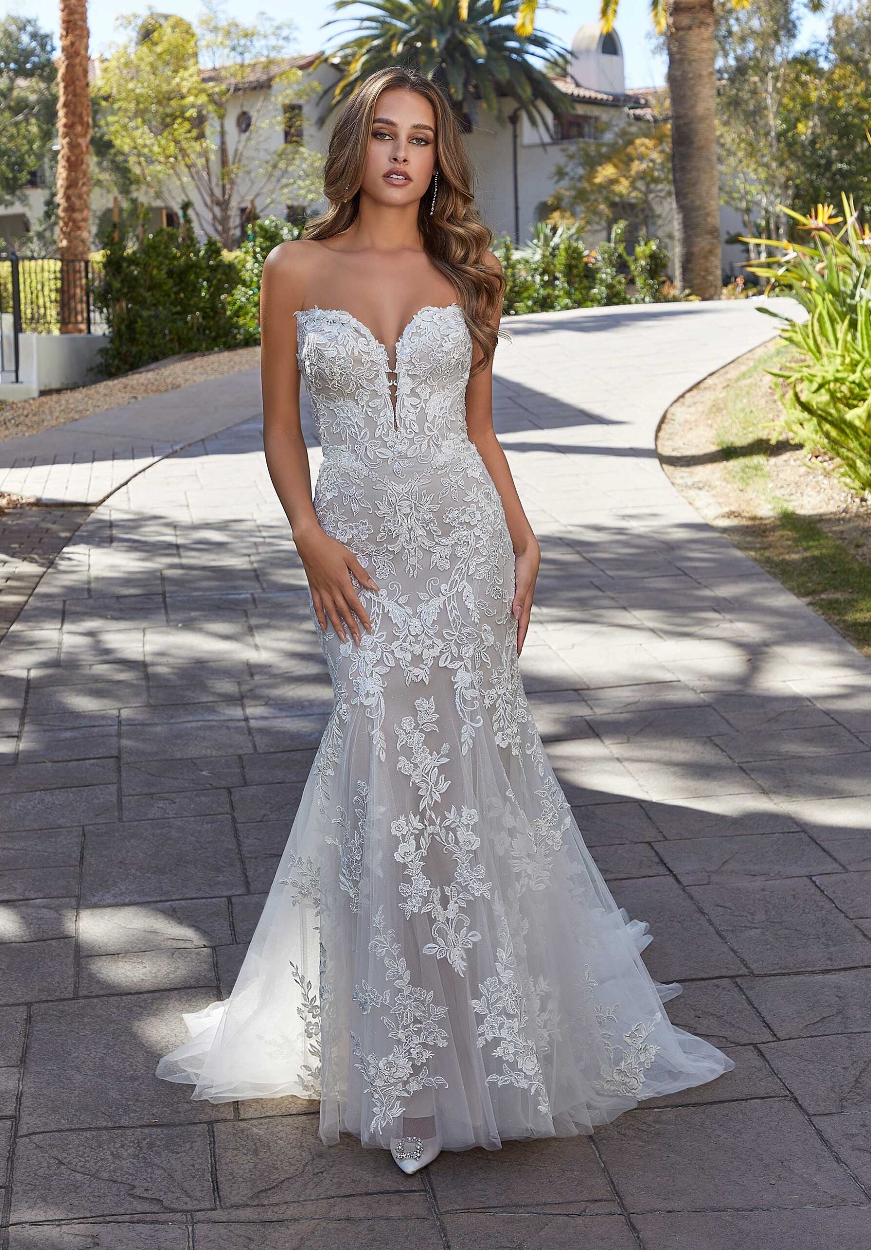 Long Lace Bridal Wedding Dress MGNY Madeline Gardner New York 2552