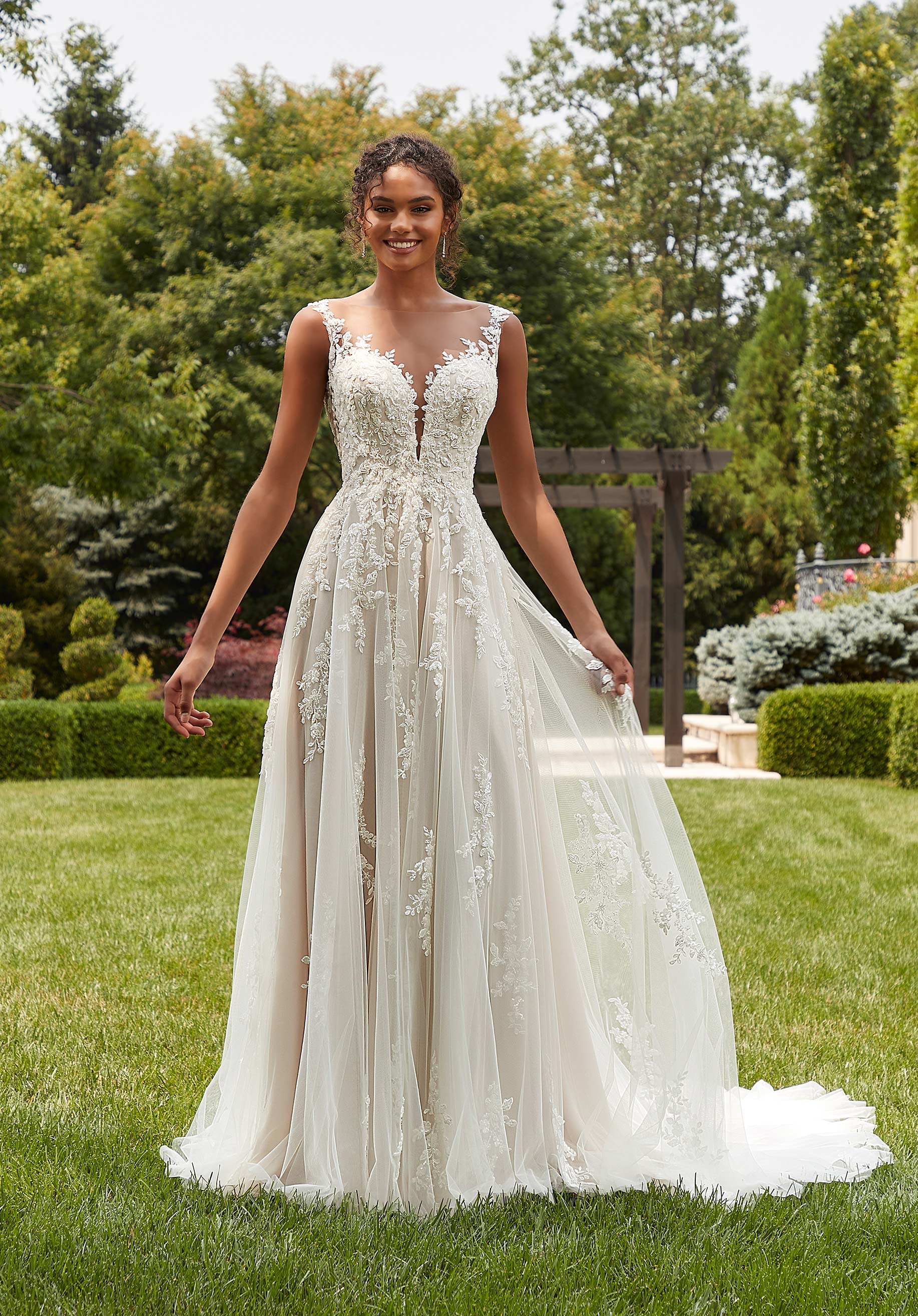 Long Wedding Bridal A Line Beaded Dress MGNY Madeline Gardner New York 2606