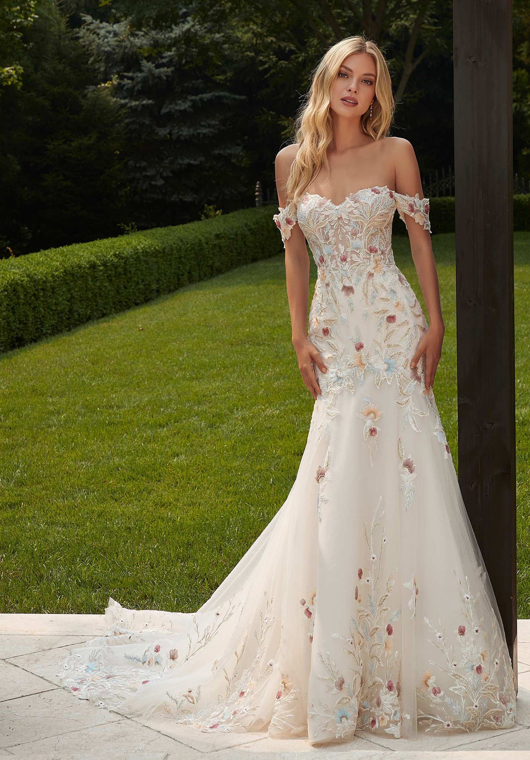 Wedding Dresses Mermaid Wedding Bridal Floral Long Dress MGNY Madeline Gardner New York 2608 Ivory/Prosecco/Honey/Multi