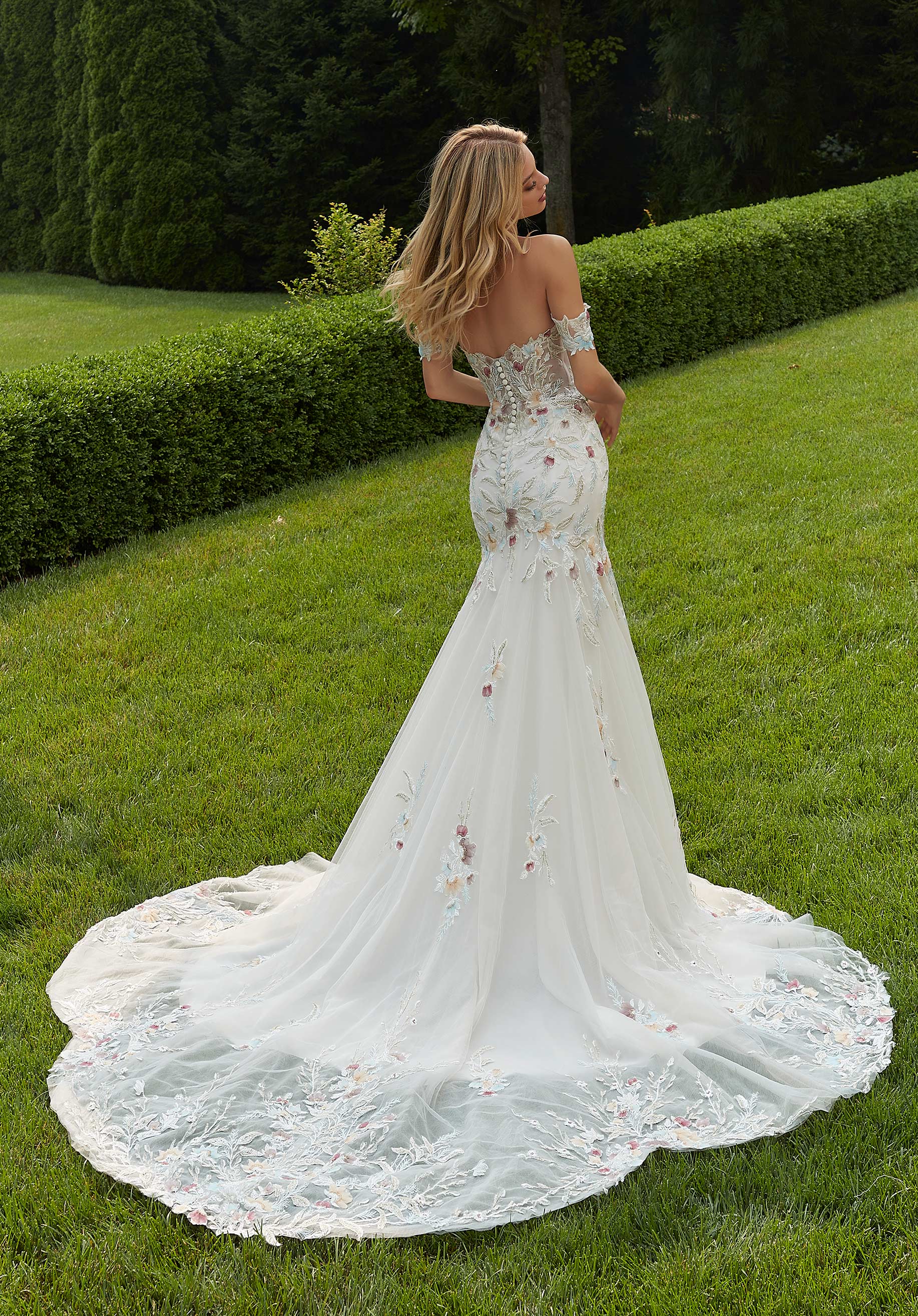 Mermaid Wedding Bridal Floral Long Dress MGNY Madeline Gardner New