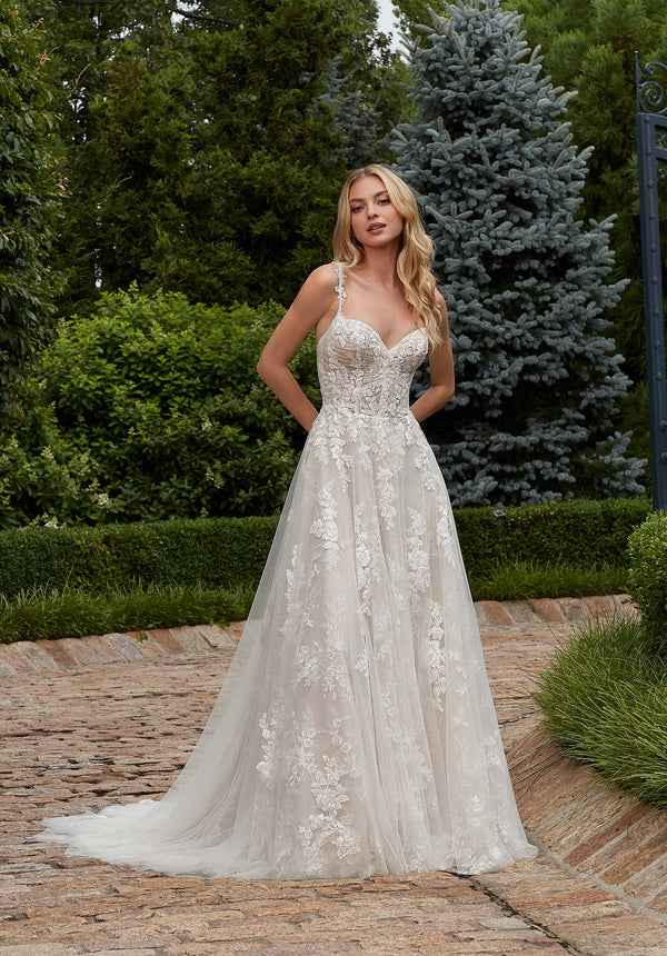 Long Wedding Bridal Floral Dress MGNY Madeline Gardner New York 2616