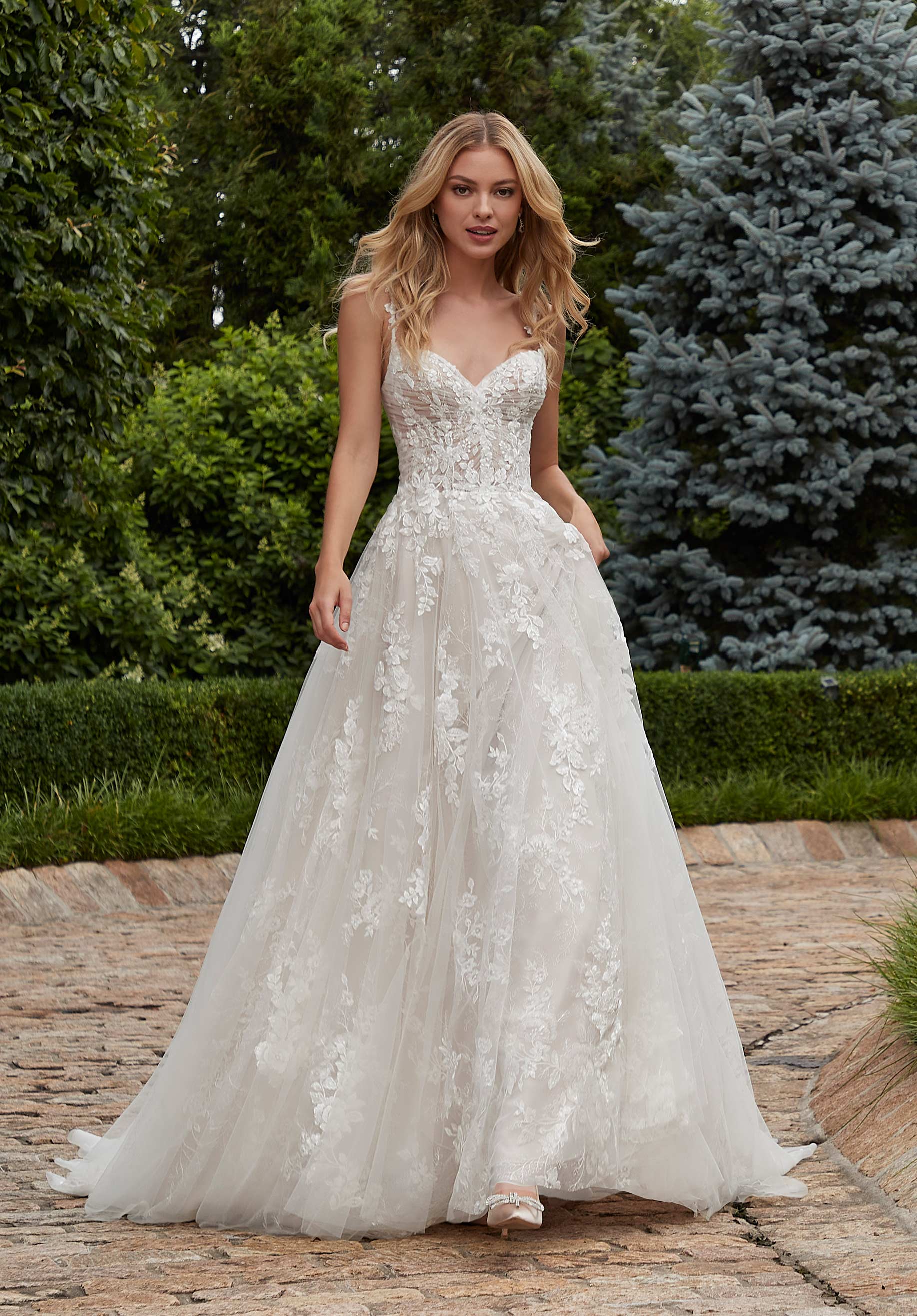Wedding Dresses Long Wedding Bridal Floral Dress MGNY Madeline Gardner New York 2616 Ivory/Champagne/Honey