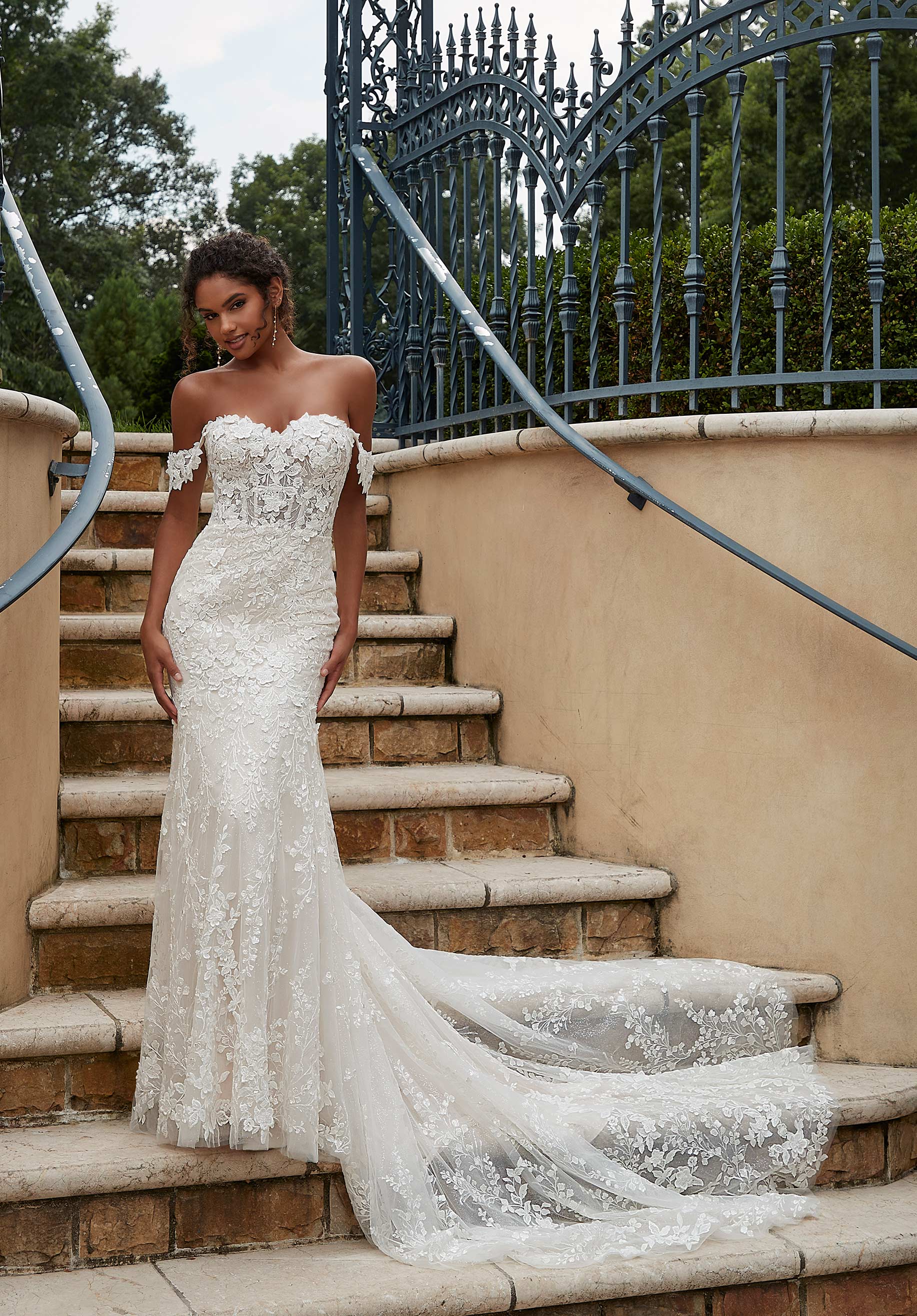 Wedding Dresses Long Wedding Bridal Floral Mermaid Corset Dress MGNY Madeline Gardner New York 2619 Ivory/Champagne/Honey
