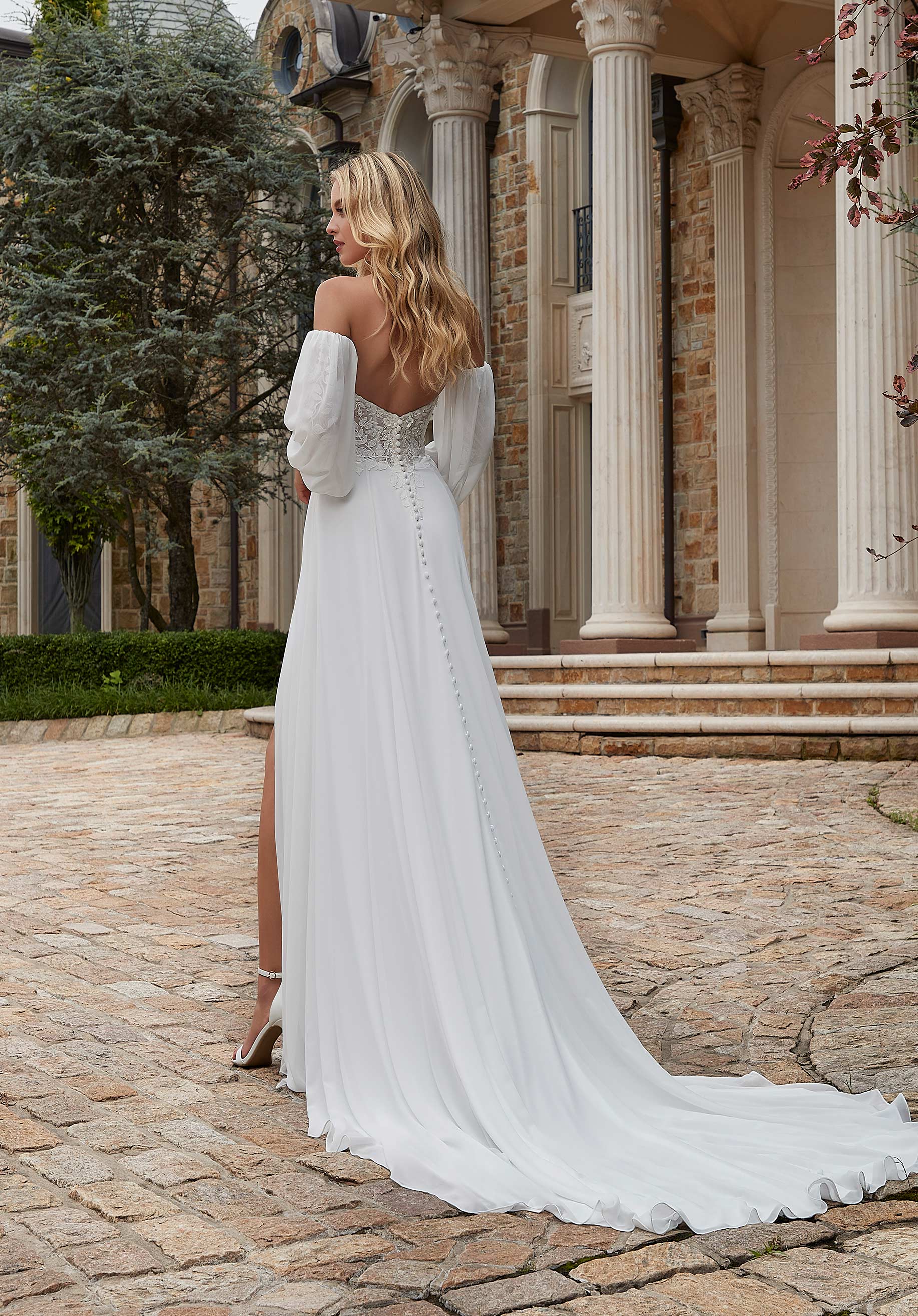 Wedding Dresses Long Lace Bridal Wedding Beaded Dress MGNY Madeline Gardner New York 2620 Ivory/Honey