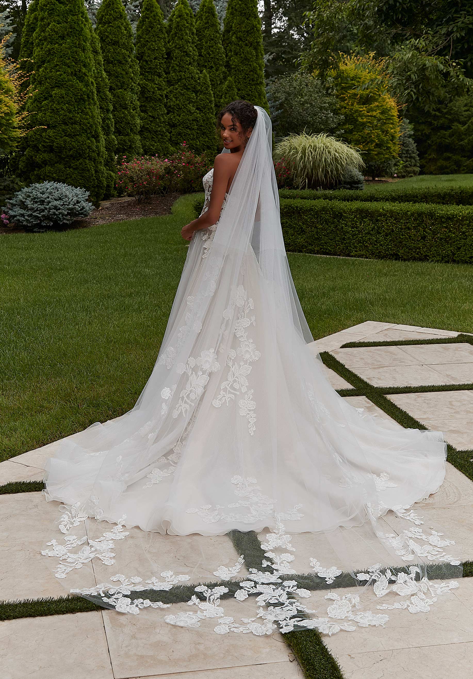 Wedding Dresses Long Lace Wedding A Line Bridal Gown MGNY Madeline Gardner New York 2621 Ivory/Champagne/Honey