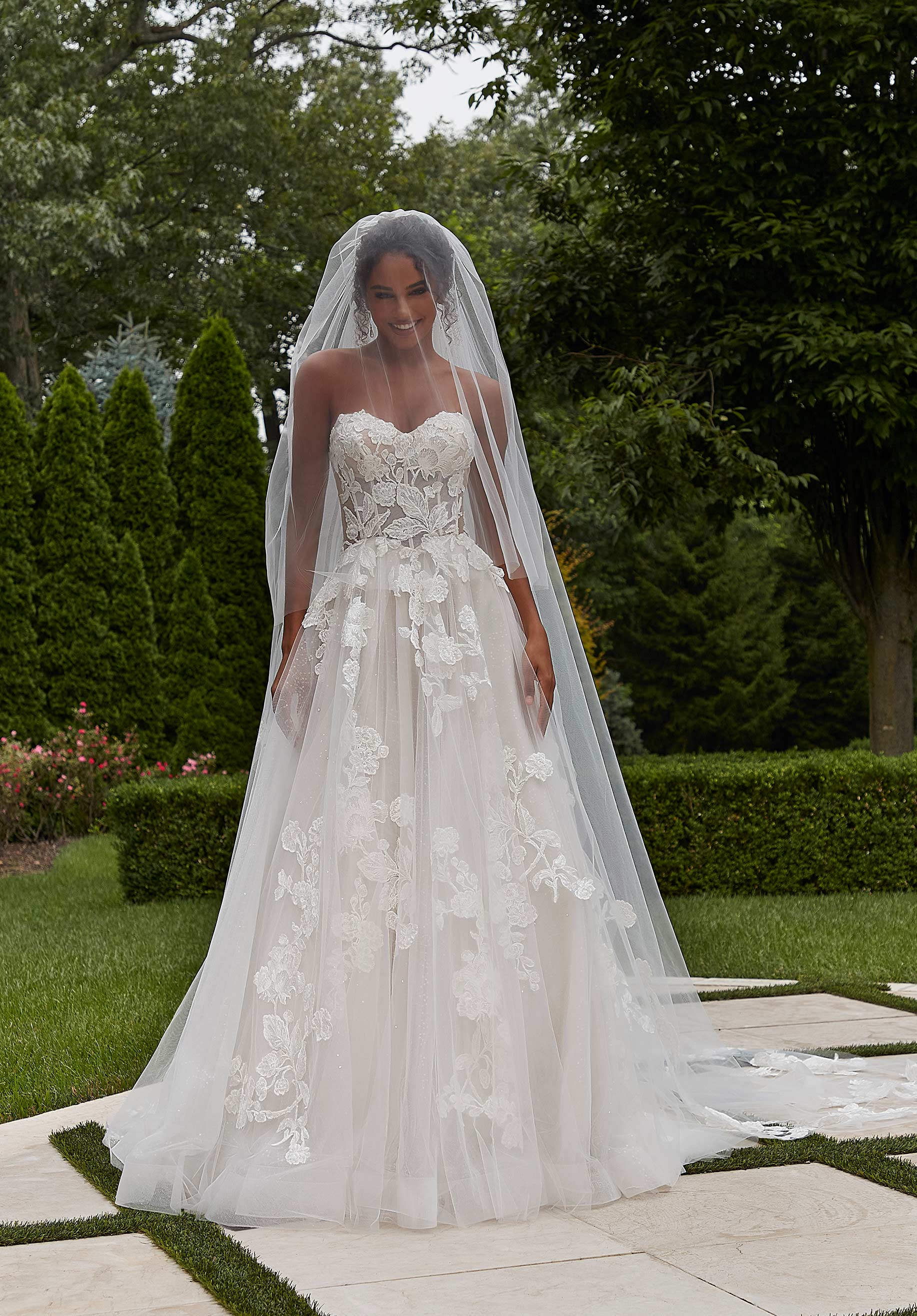 Wedding Dresses Long Lace Wedding A Line Bridal Gown MGNY Madeline Gardner New York 2621 Ivory/Champagne/Honey