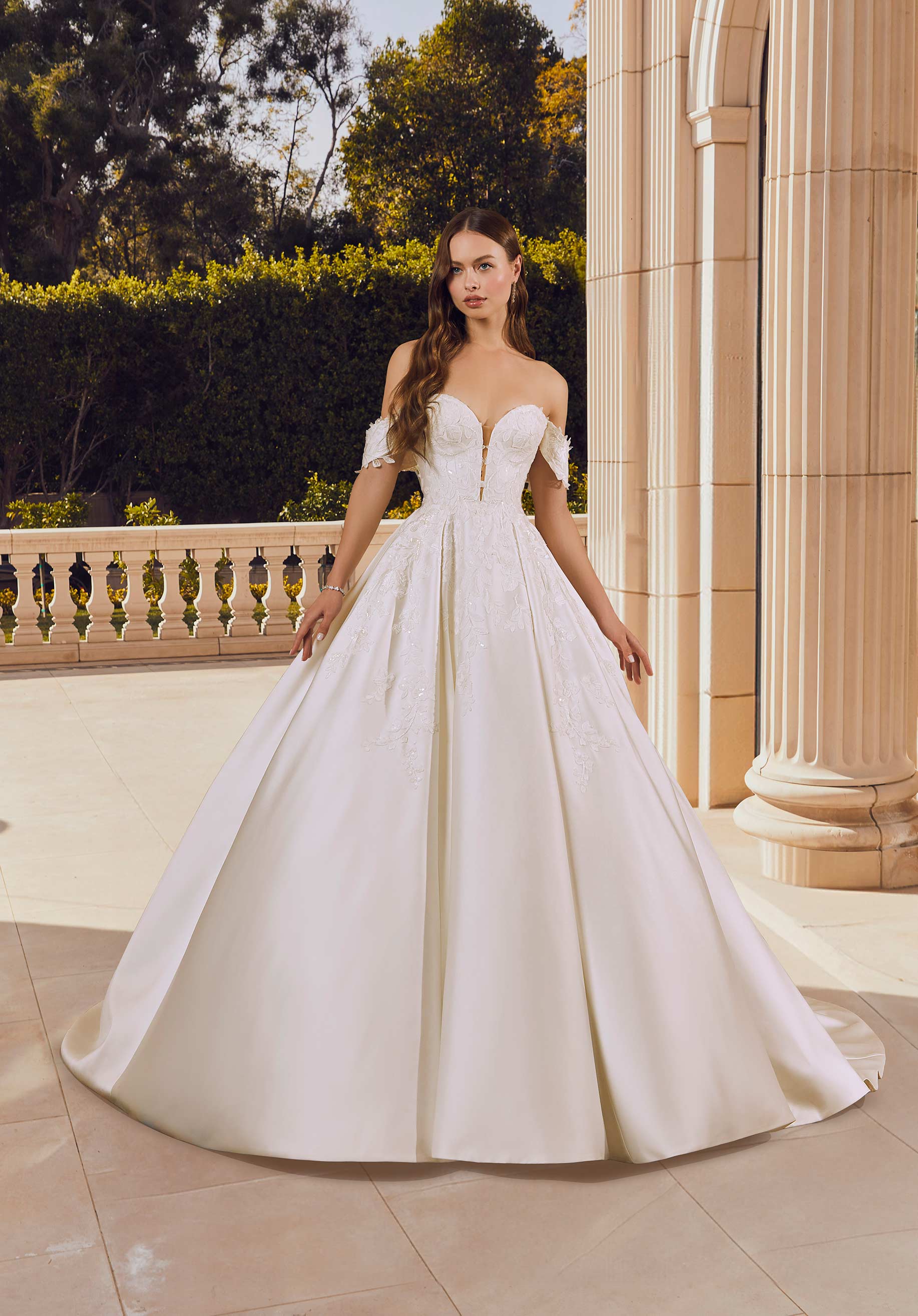 Wedding Dresses Long Lace Applique Bridal Ball Gown Wedding Dress MGNY Madeline Gardner New York 2643 Ivory