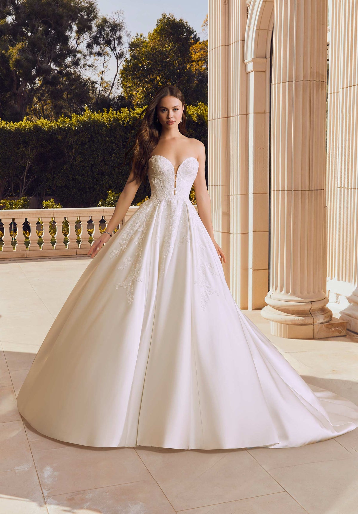 Wedding Dresses Long Lace Applique Bridal Ball Gown Wedding Dress MGNY Madeline Gardner New York 2643 Ivory