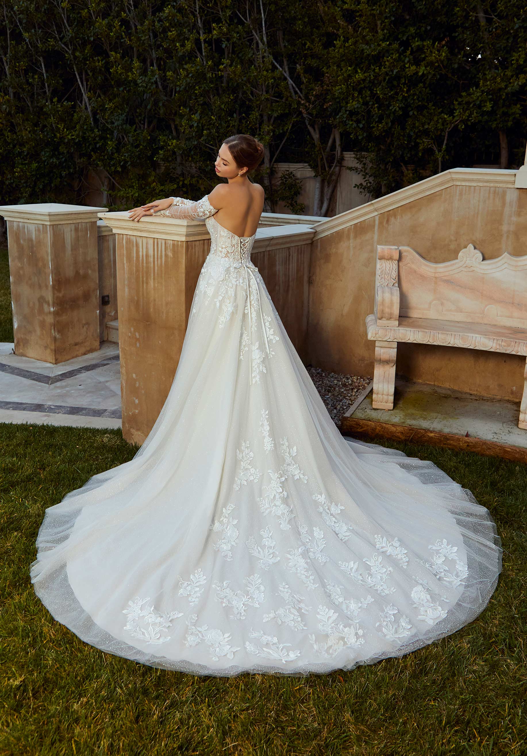 Wedding Dresses Long Wedding Lace A Line Bridal Gown MGNY Madeline Gardner New York 2653 Ivory/Prosecco/Honey