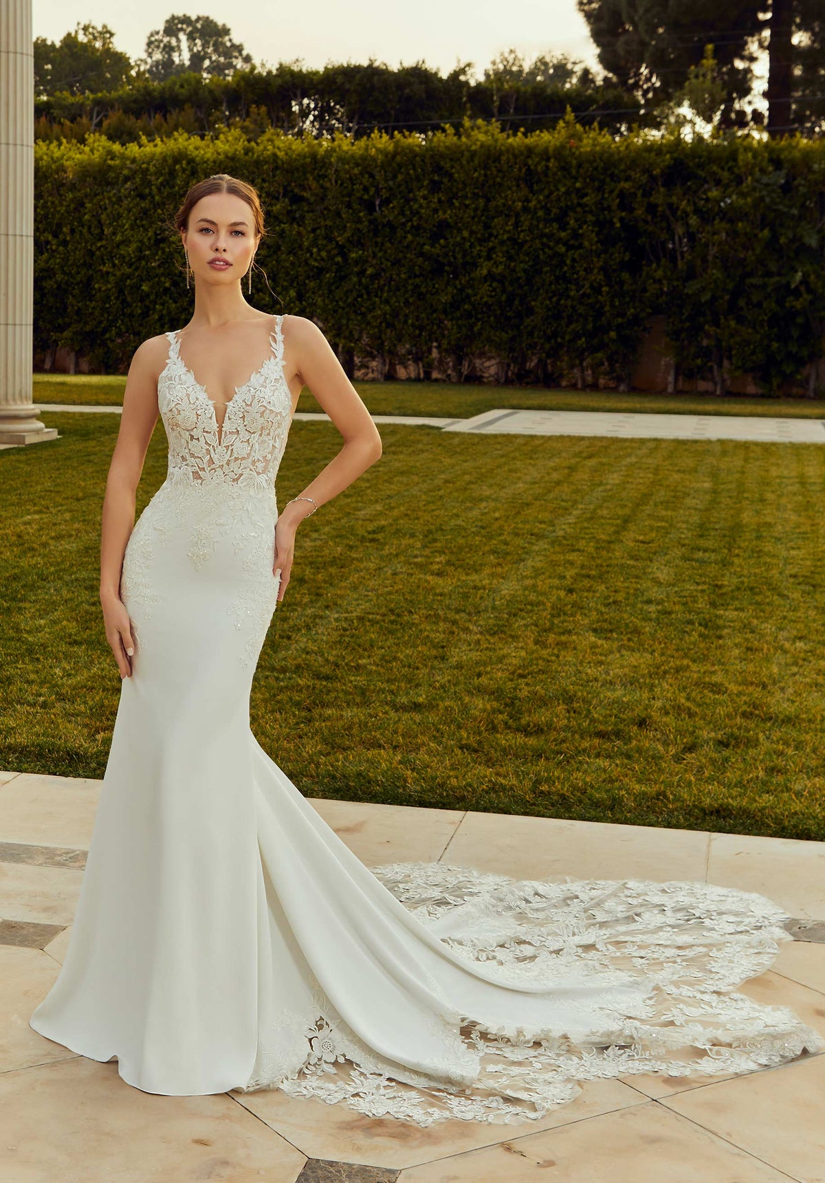 Wedding Dresses Long Wedding Floral Bridal Gown MGNY Madeline Gardner New York 2658 Ivory/Honey