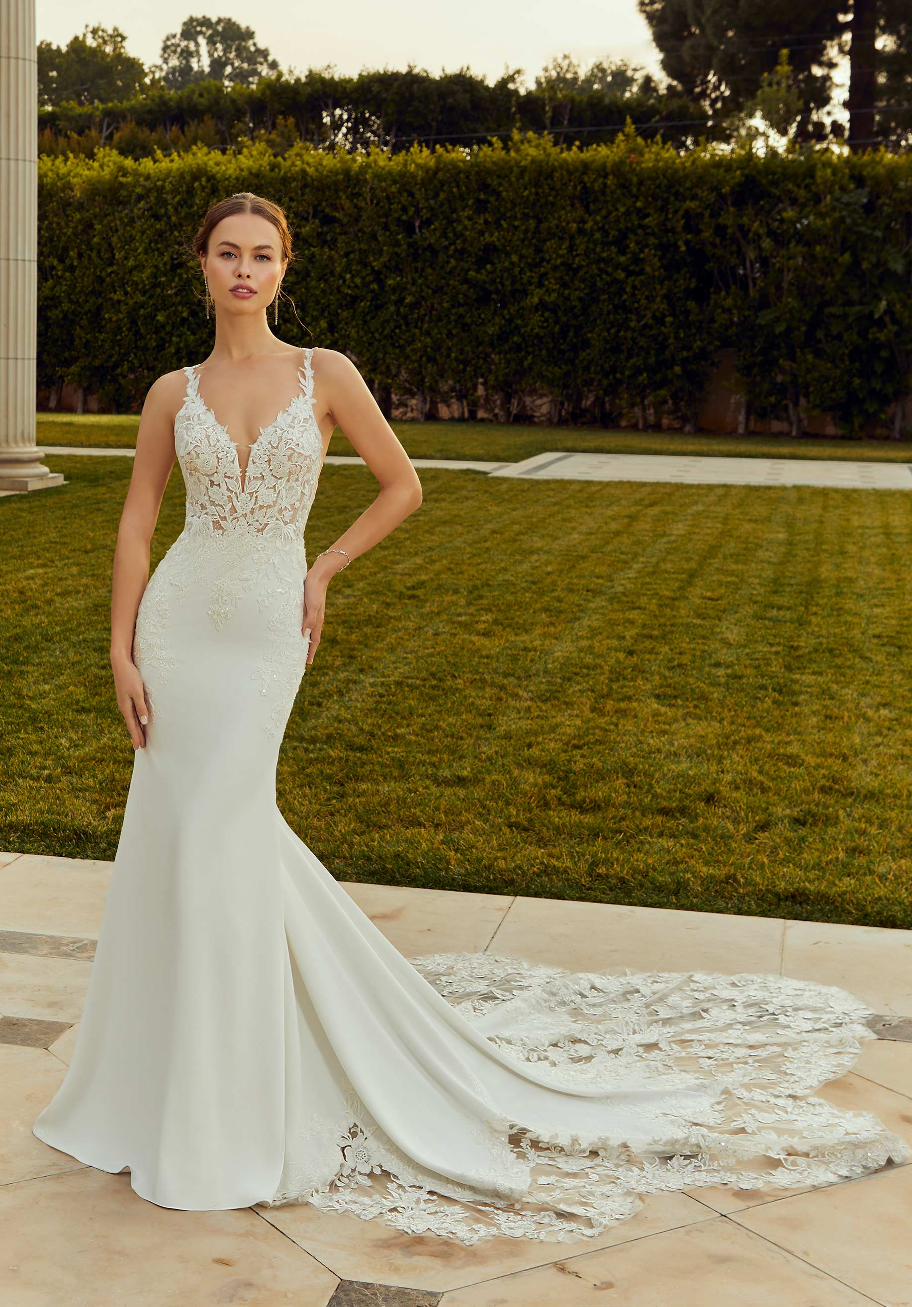 Wedding Dresses Long Wedding Floral Bridal Gown MGNY Madeline Gardner New York 2658 Ivory/Honey