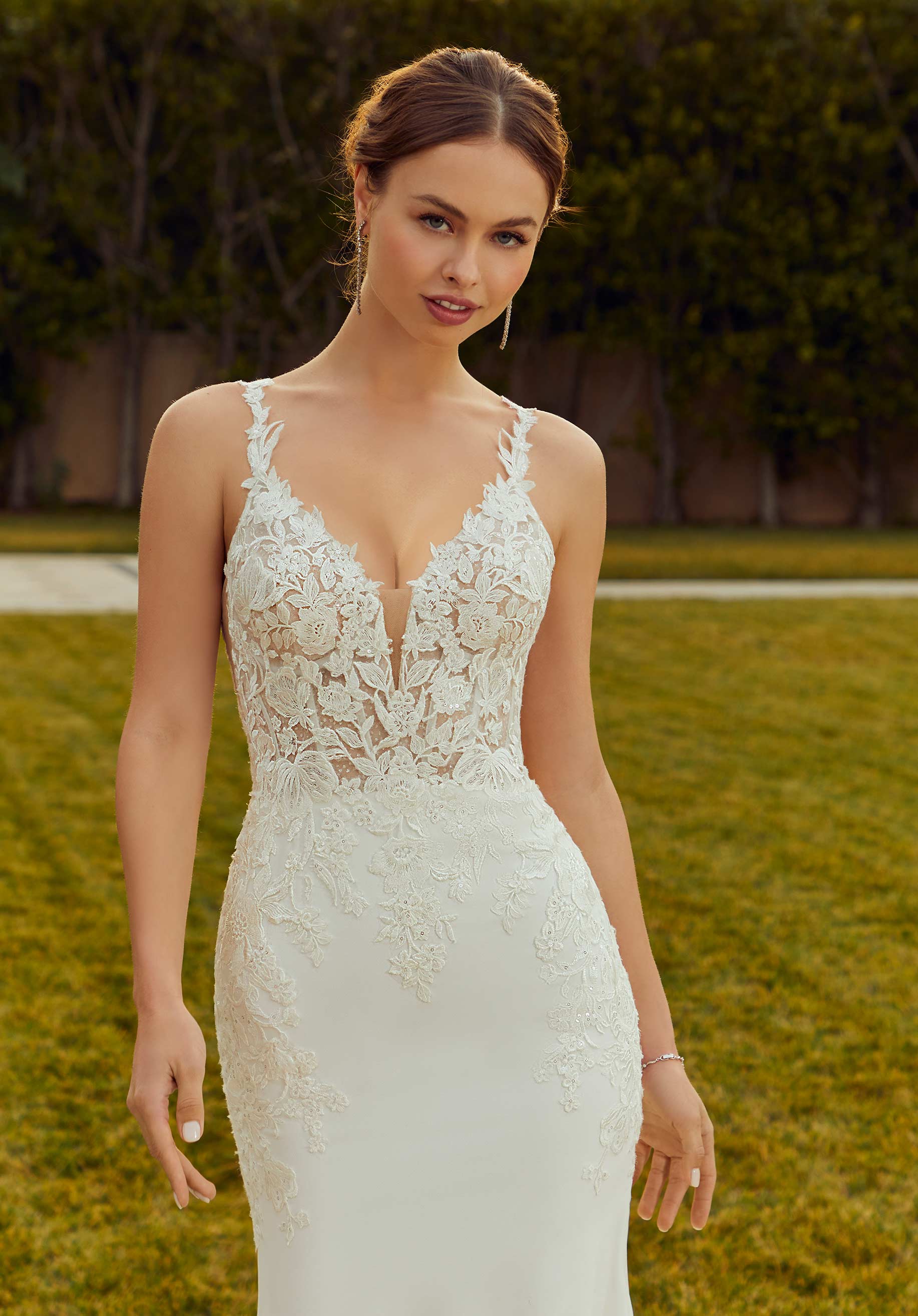 Wedding Dresses Long Wedding Floral Bridal Gown MGNY Madeline Gardner New York 2658 Ivory/Honey