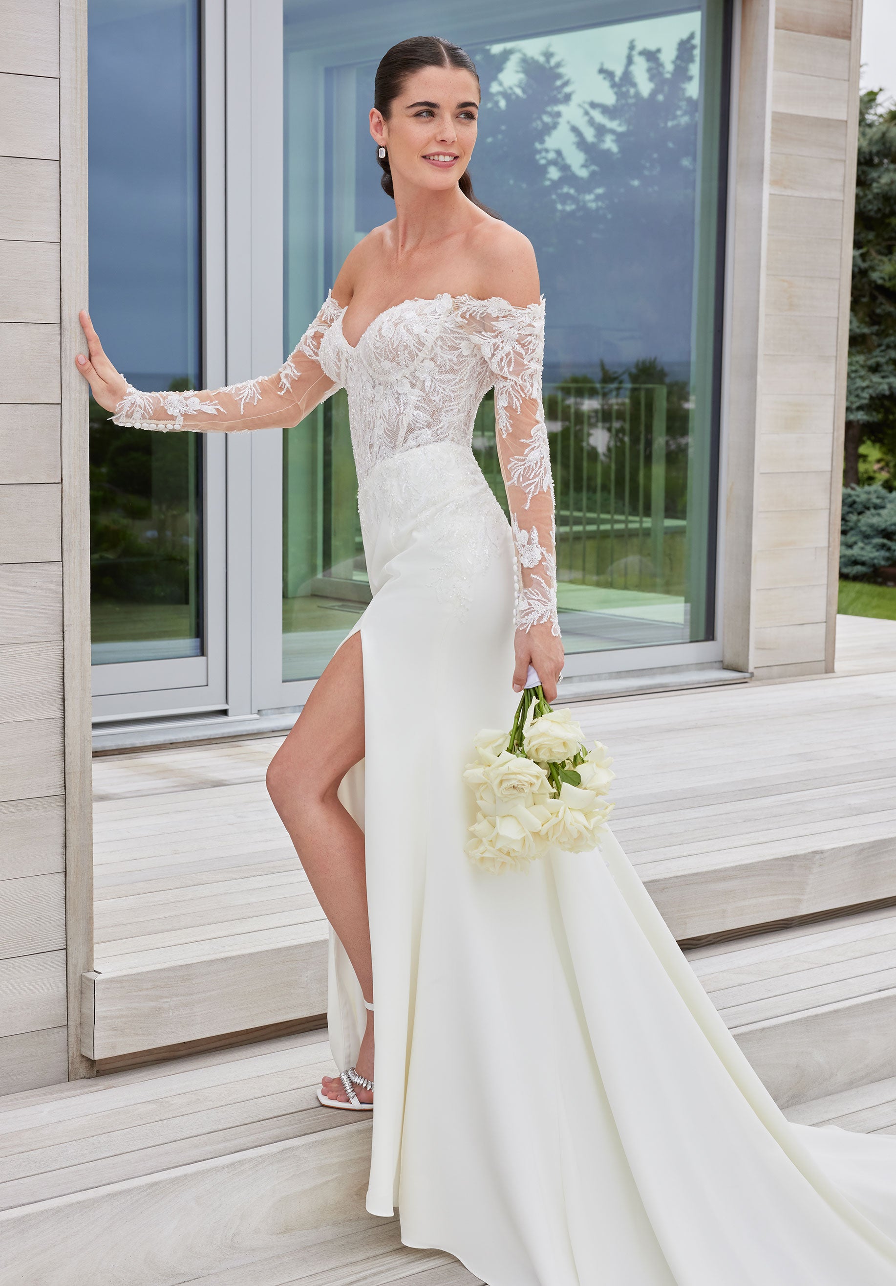 MGNY Madeline Gardner New York 2702 Long Simple Lace Wedding Dress - Ivory/Champagne/Honey / 14 MGNY Madeline Gardner New York 2702 Long Simple Lace Wedding Dress - Ivory/Champagne/Honey / 14