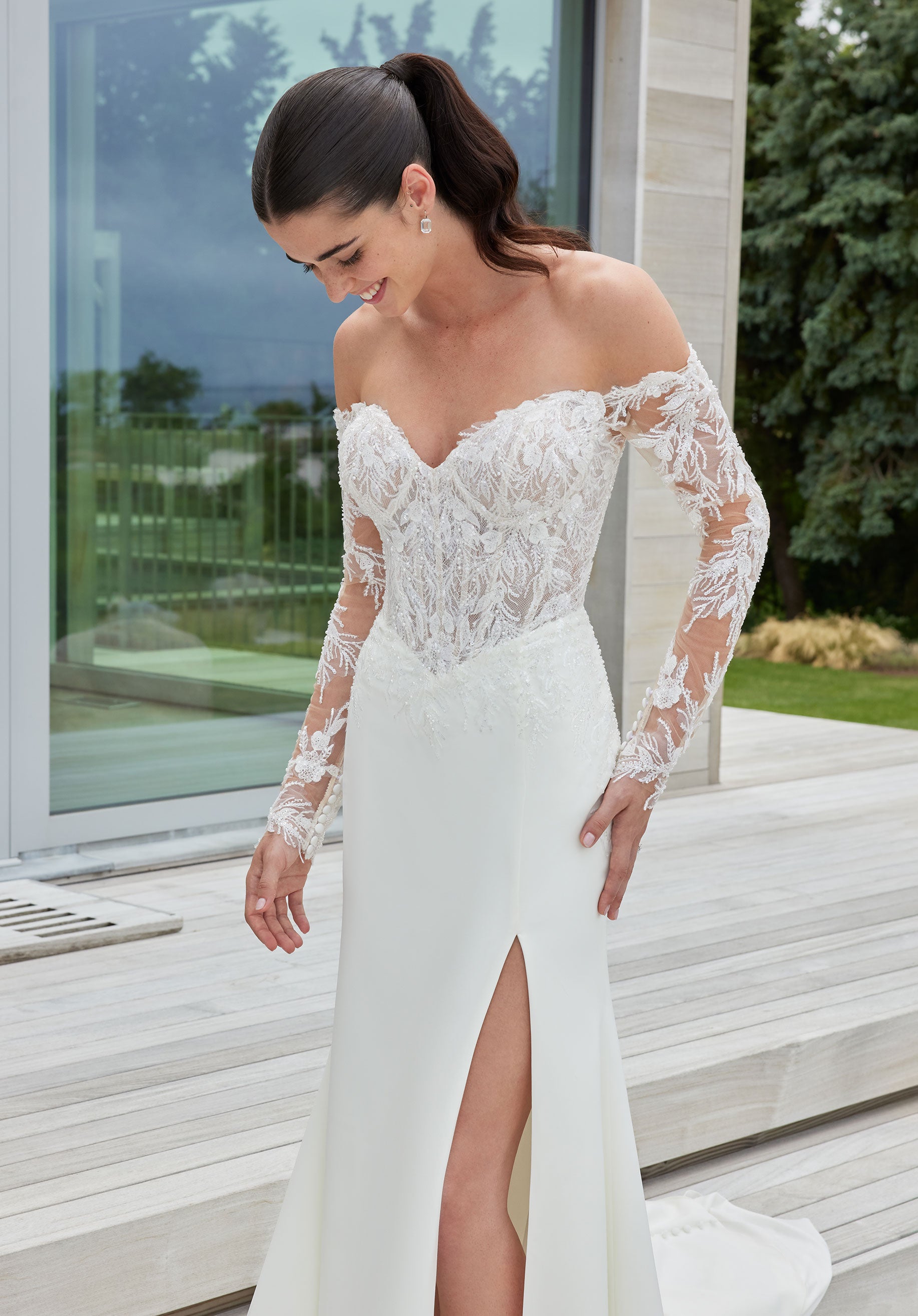 MGNY Madeline Gardner New York 2702 Long Simple Lace Wedding Dress