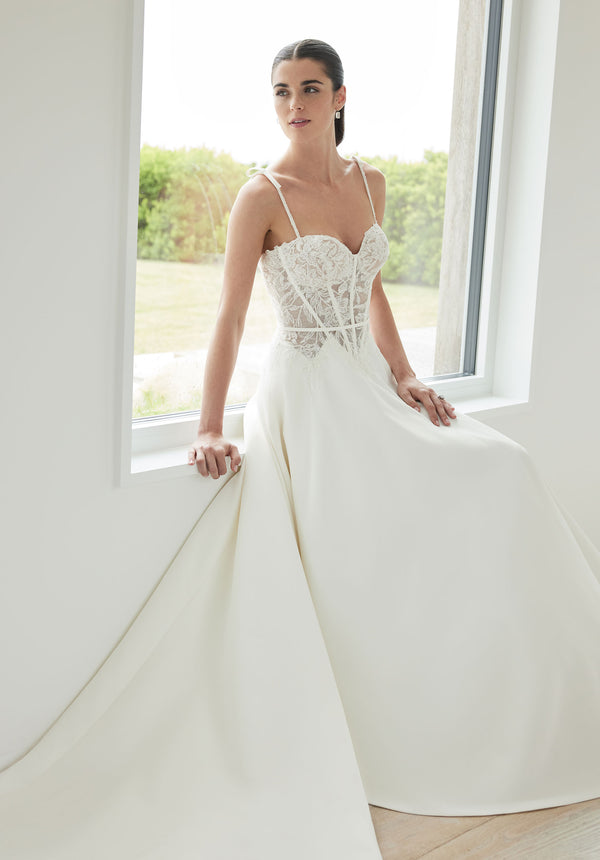 MGNY Madeline Gardner New York 2705 A Line Beaded Lace Long Wedding Dress