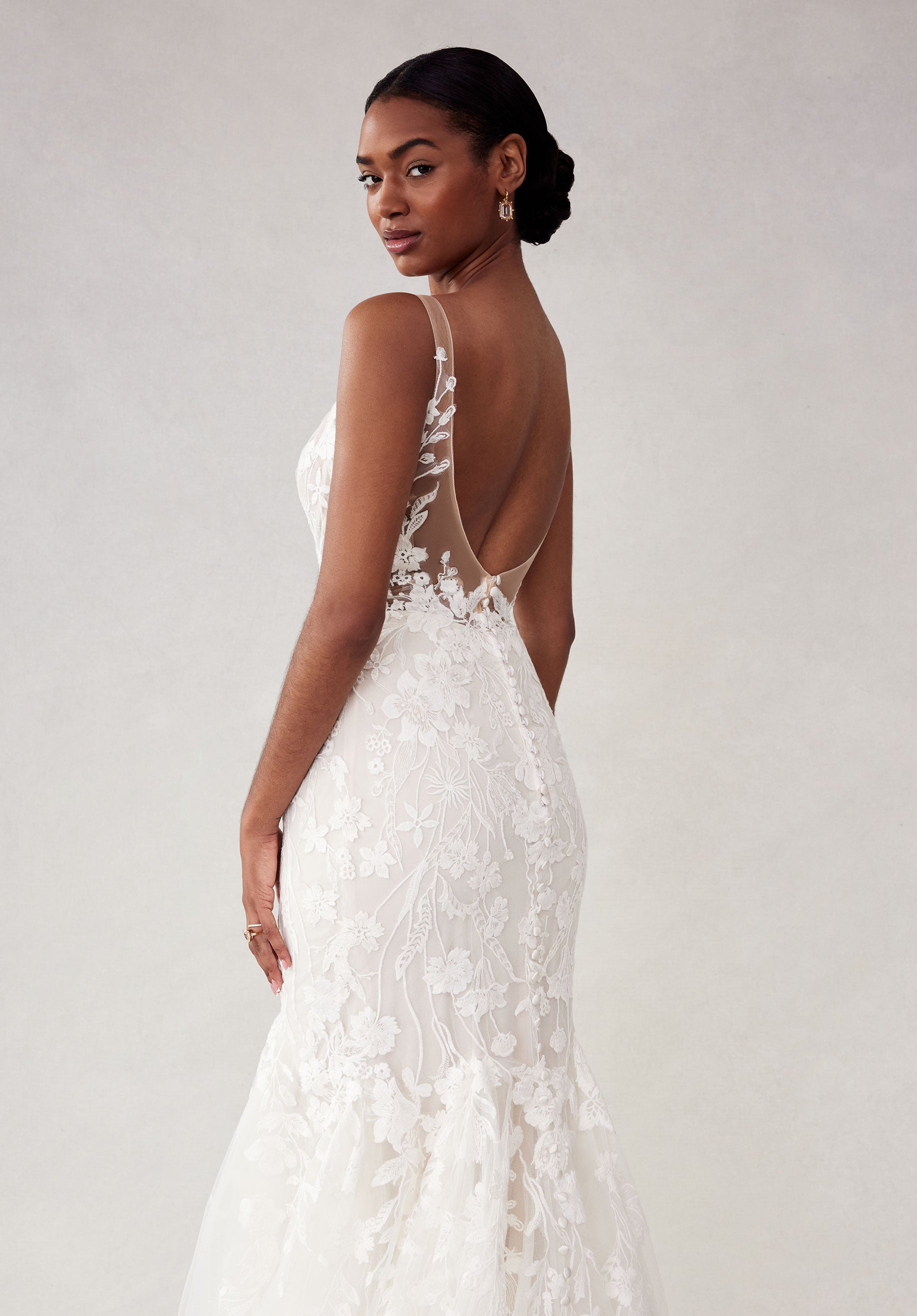lace fitted backless wedding dress MGNY Madeline Gardner New York 2706 Long Bridal Gown Fitted Lace Wedding Dress