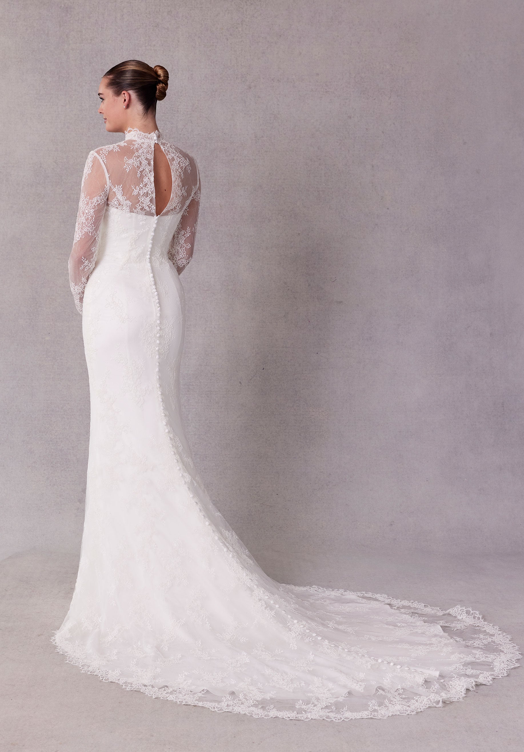 fitted lace wedding dress Short wedding dress ,Blush Pink Tulle & Lace Midi Long Sleeves Dress #1144