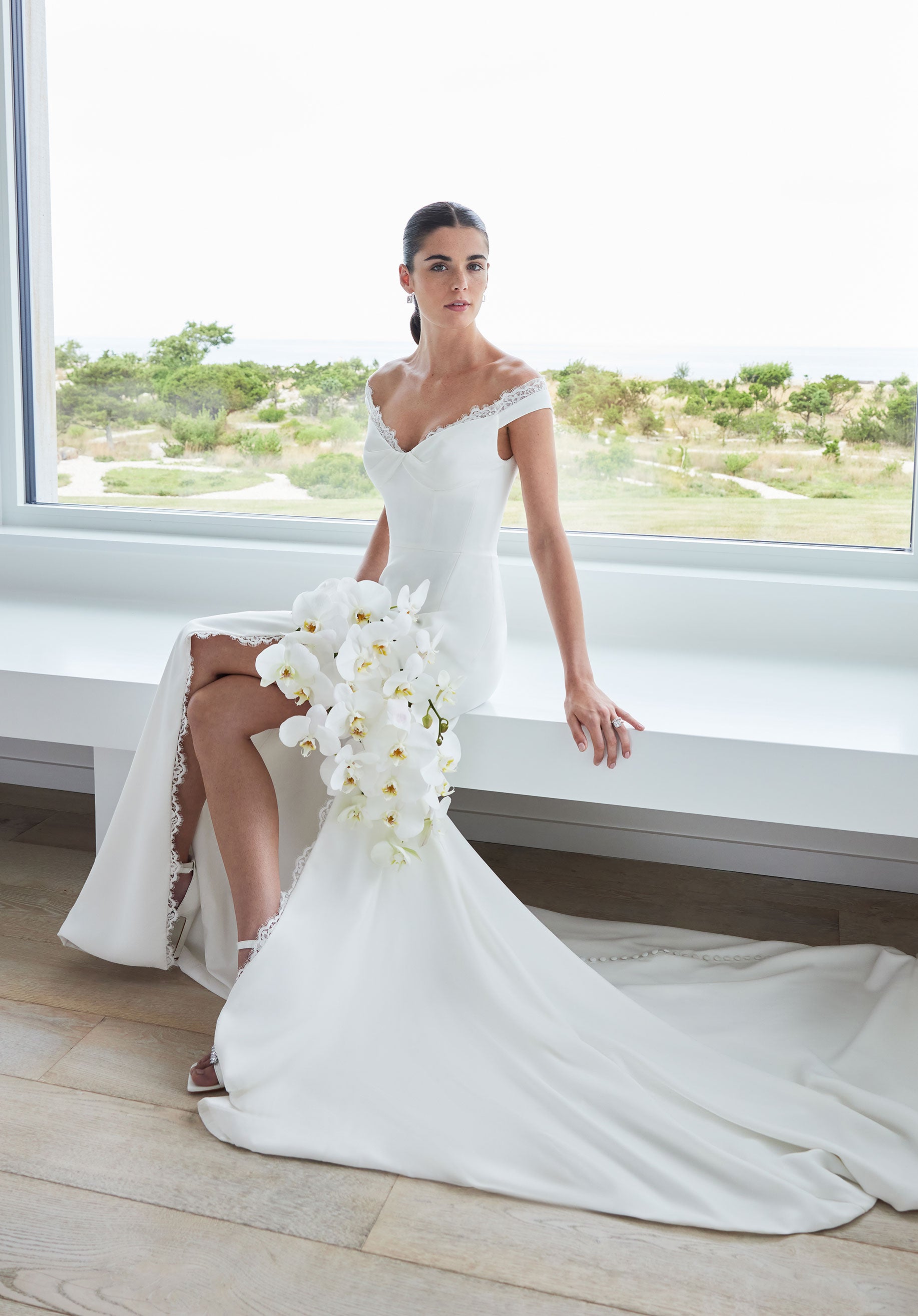 Wedding Dresses Fitted Slit Long Wedding Dress Ivory