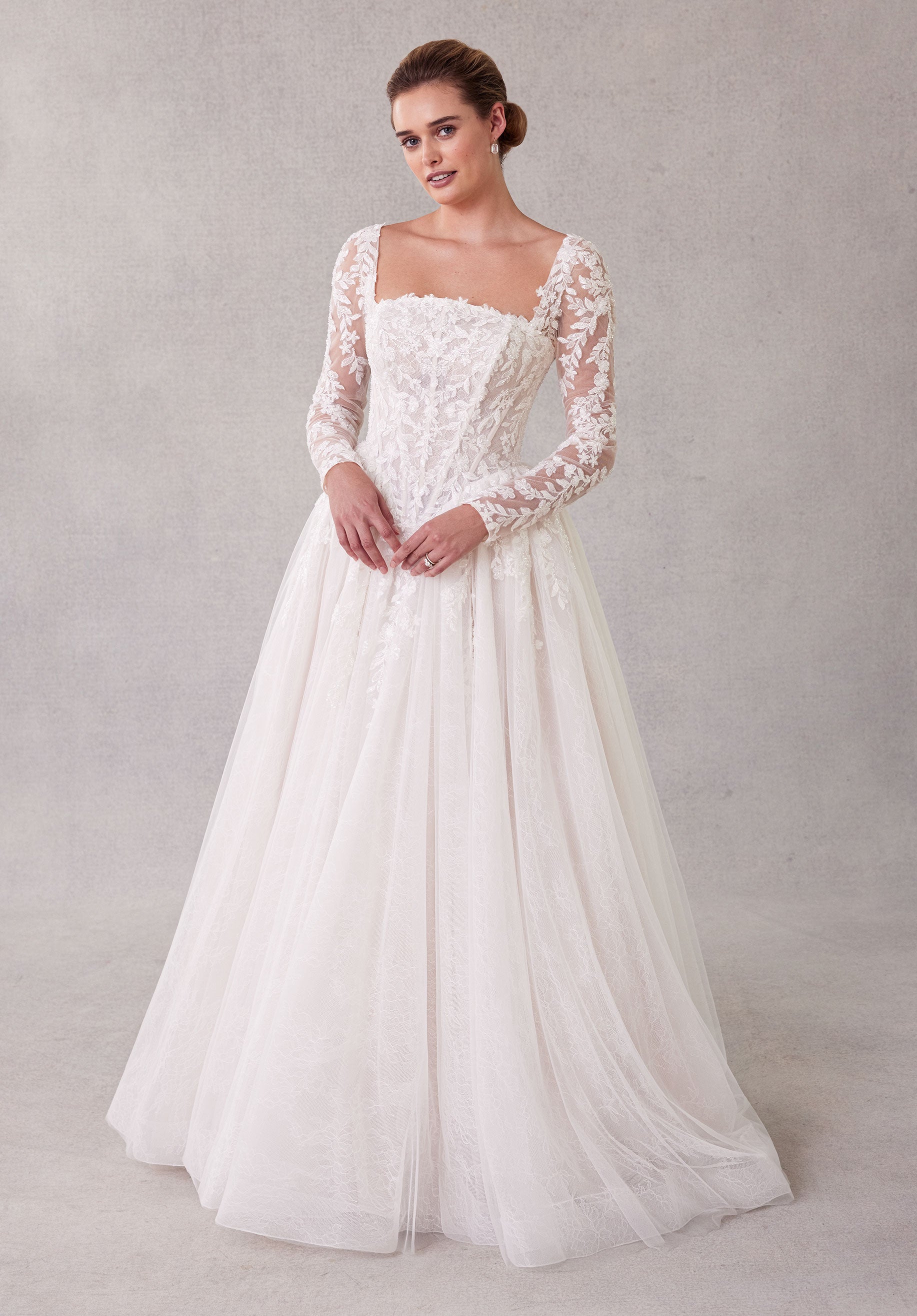 MGNY Madeline Gardner New York 2714 Long Ball Gown Beaded Lace Wedding Dress