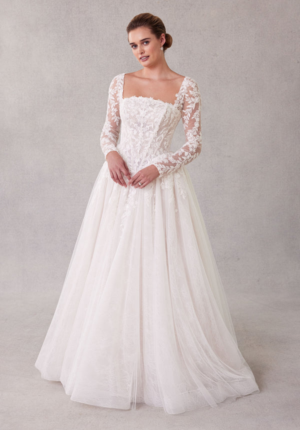 MGNY Madeline Gardner New York 2714 Long Ball Gown Beaded Lace Wedding Dress