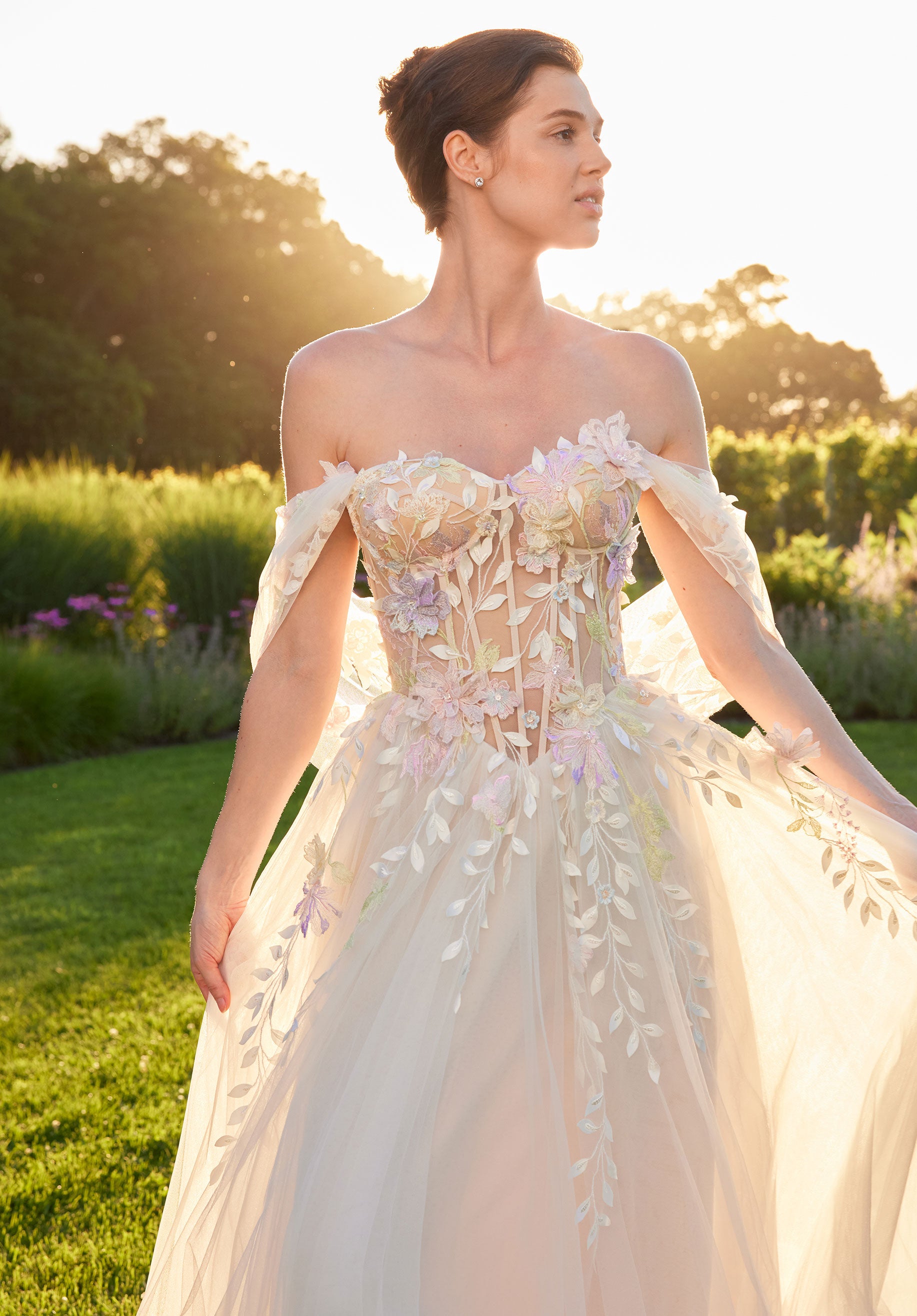 MGNY Madeline Gardner New York 2716 Long 3D Floral Lace A Line Wedding Dress