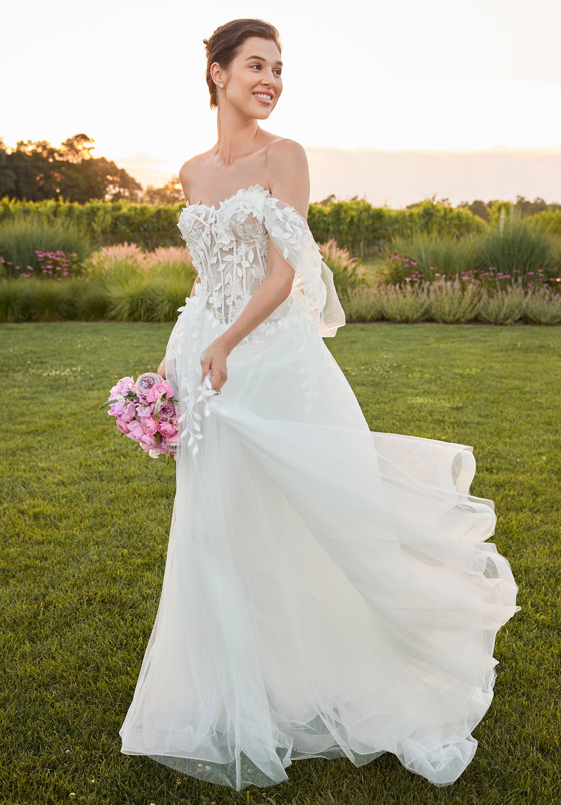 MGNY Madeline Gardner New York 2716 Long 3D Floral Lace A Line Wedding Dress