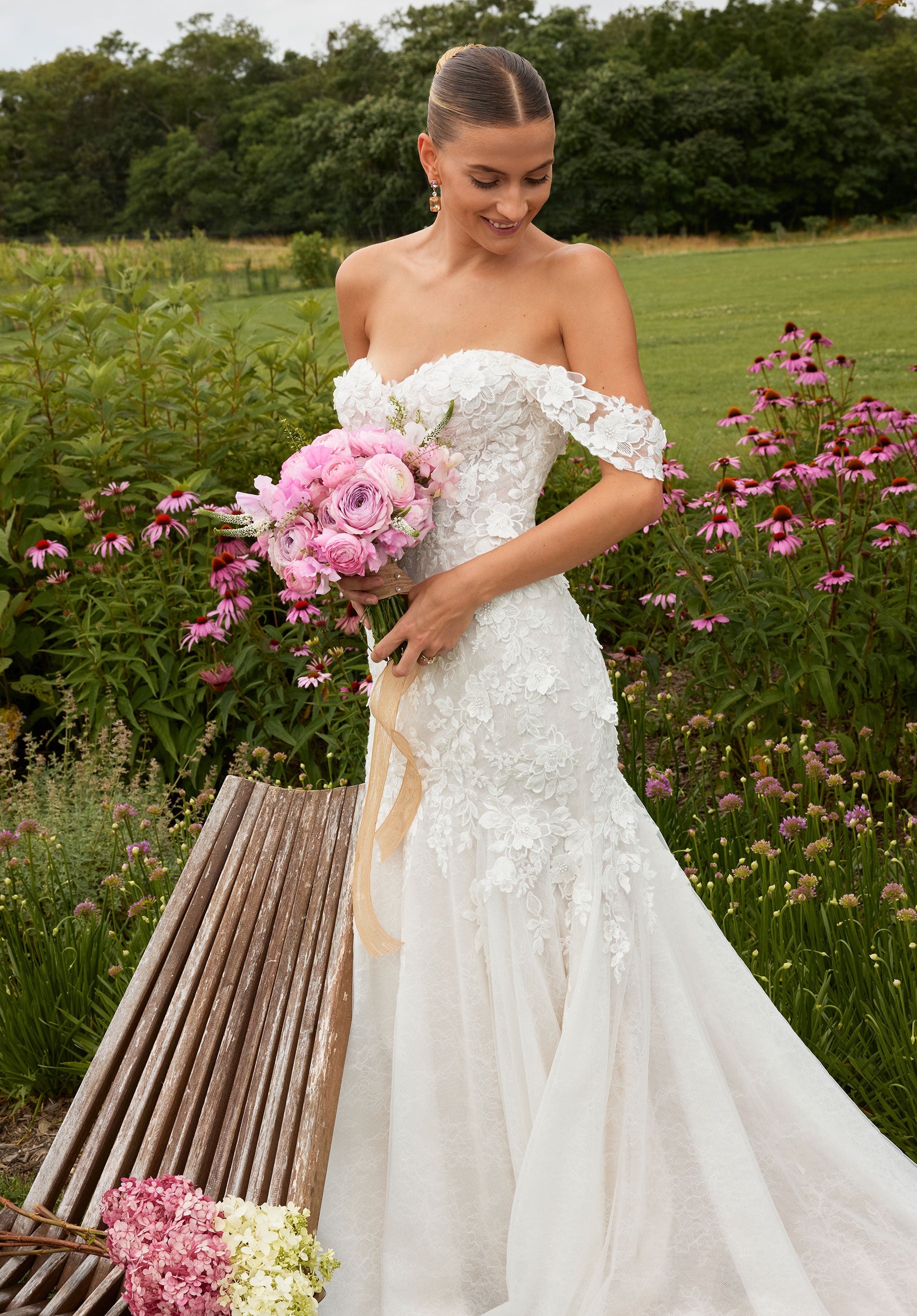 MGNY Madeline Gardner New York 2718 Long Beaded Lace Applique Wedding Dress