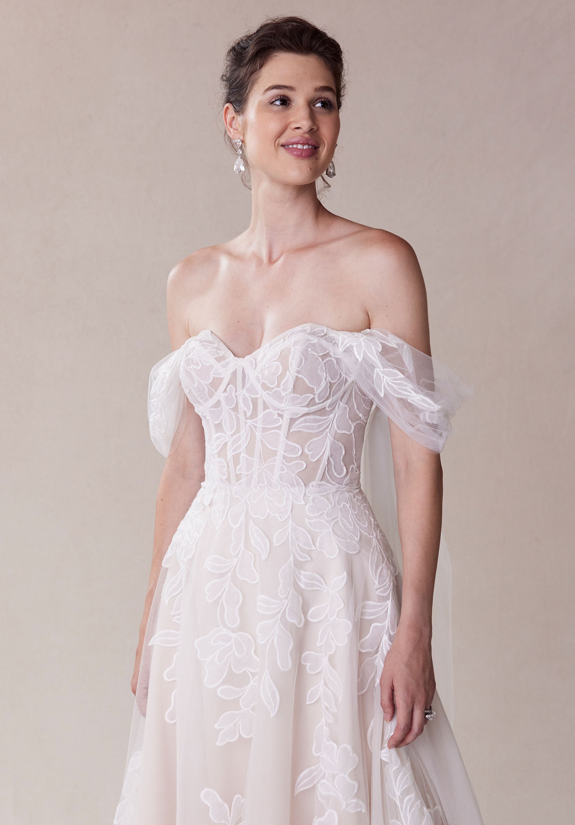 MGNY Madeline Gardner New York 2721 A Line Long Floral Applique Wedding Dress