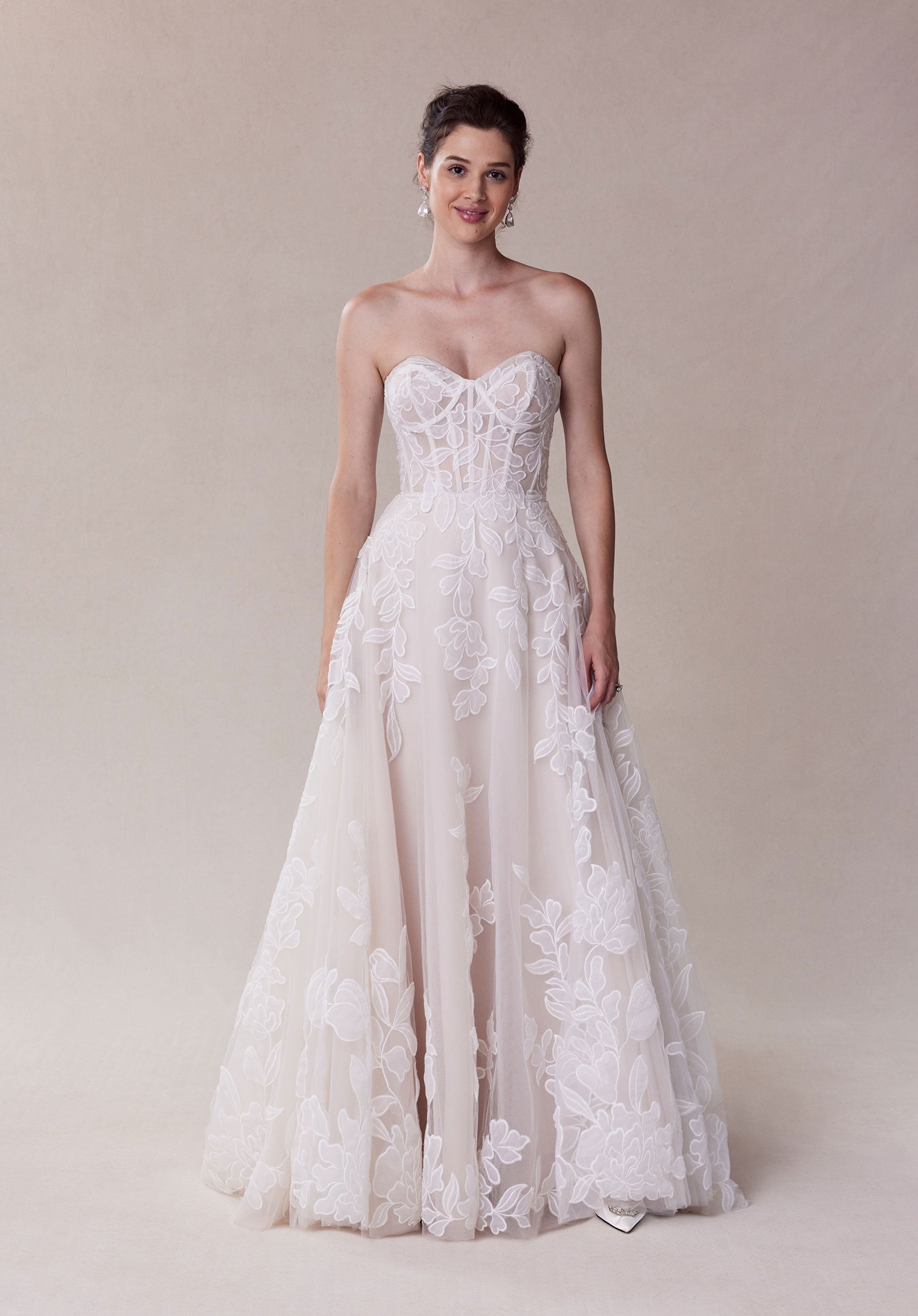 MGNY Madeline Gardner New York 2721 A Line Long Floral Applique Wedding Dress