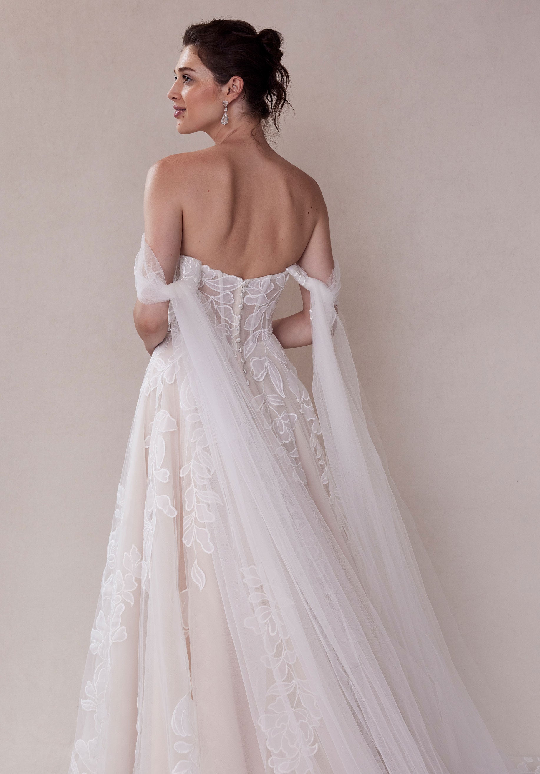 MGNY Madeline Gardner New York 2721 A Line Long Floral Applique Wedding Dress