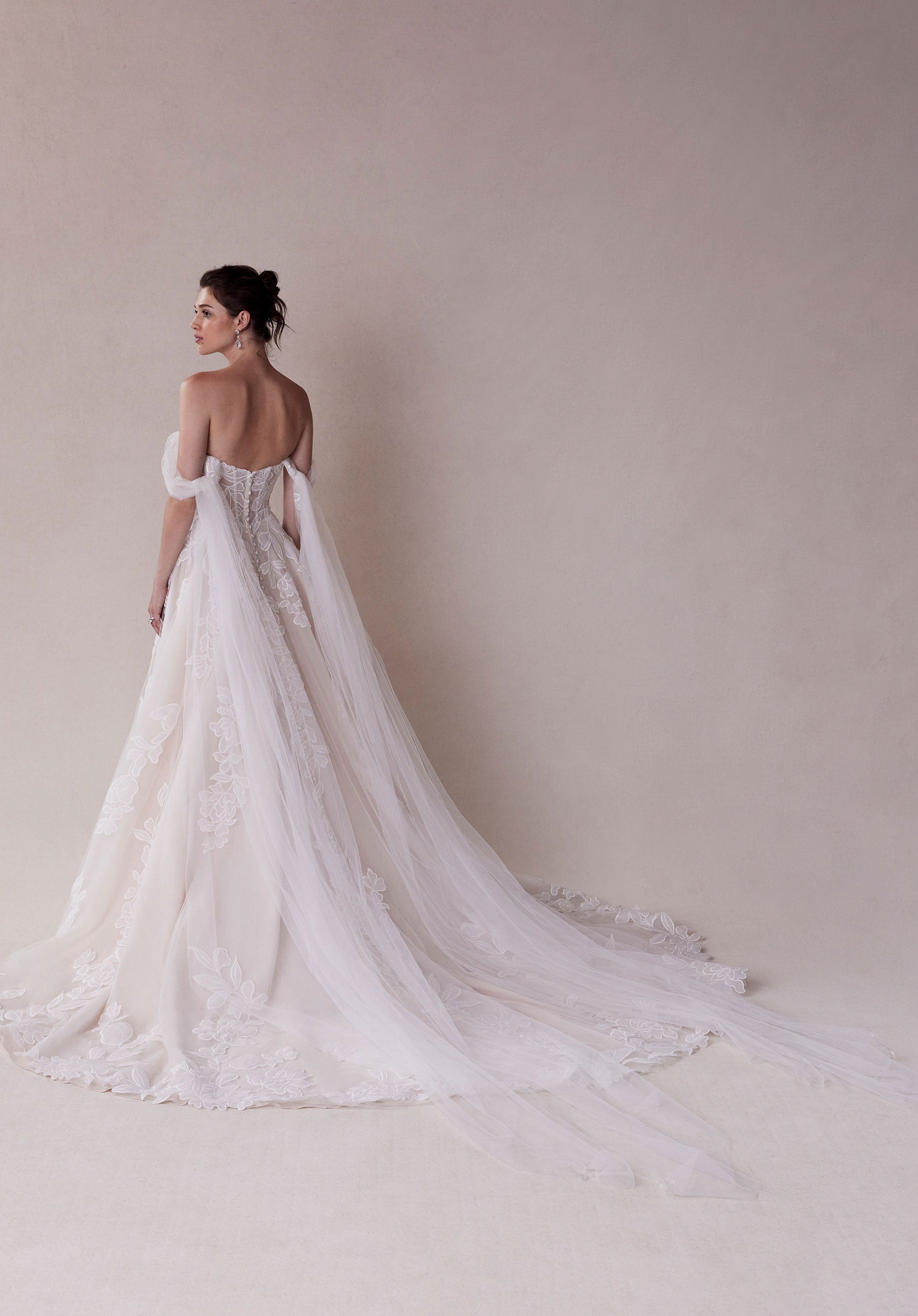 MGNY Madeline Gardner New York 2721 A Line Long Floral Applique Wedding Dress