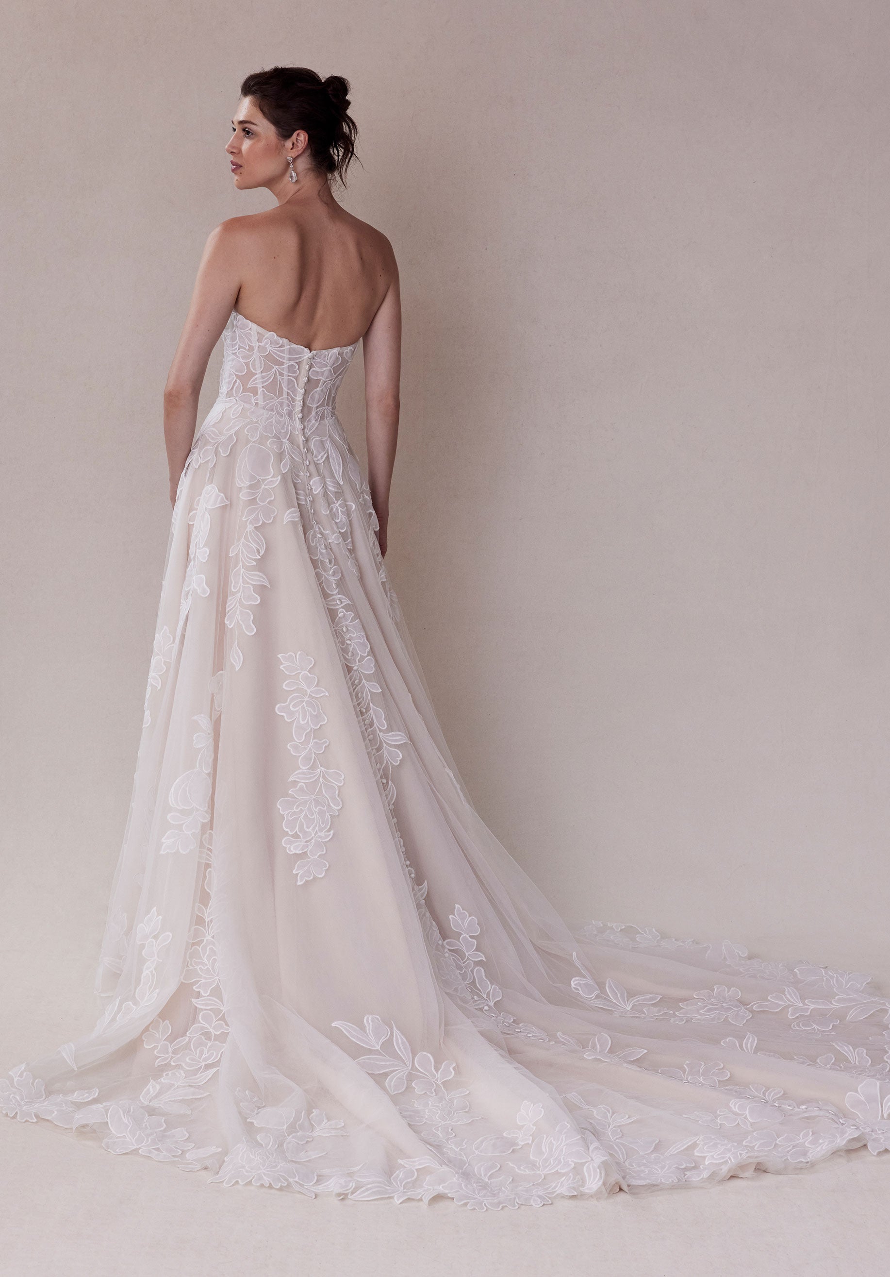 MGNY Madeline Gardner New York 2721 A Line Long Floral Applique Wedding Dress