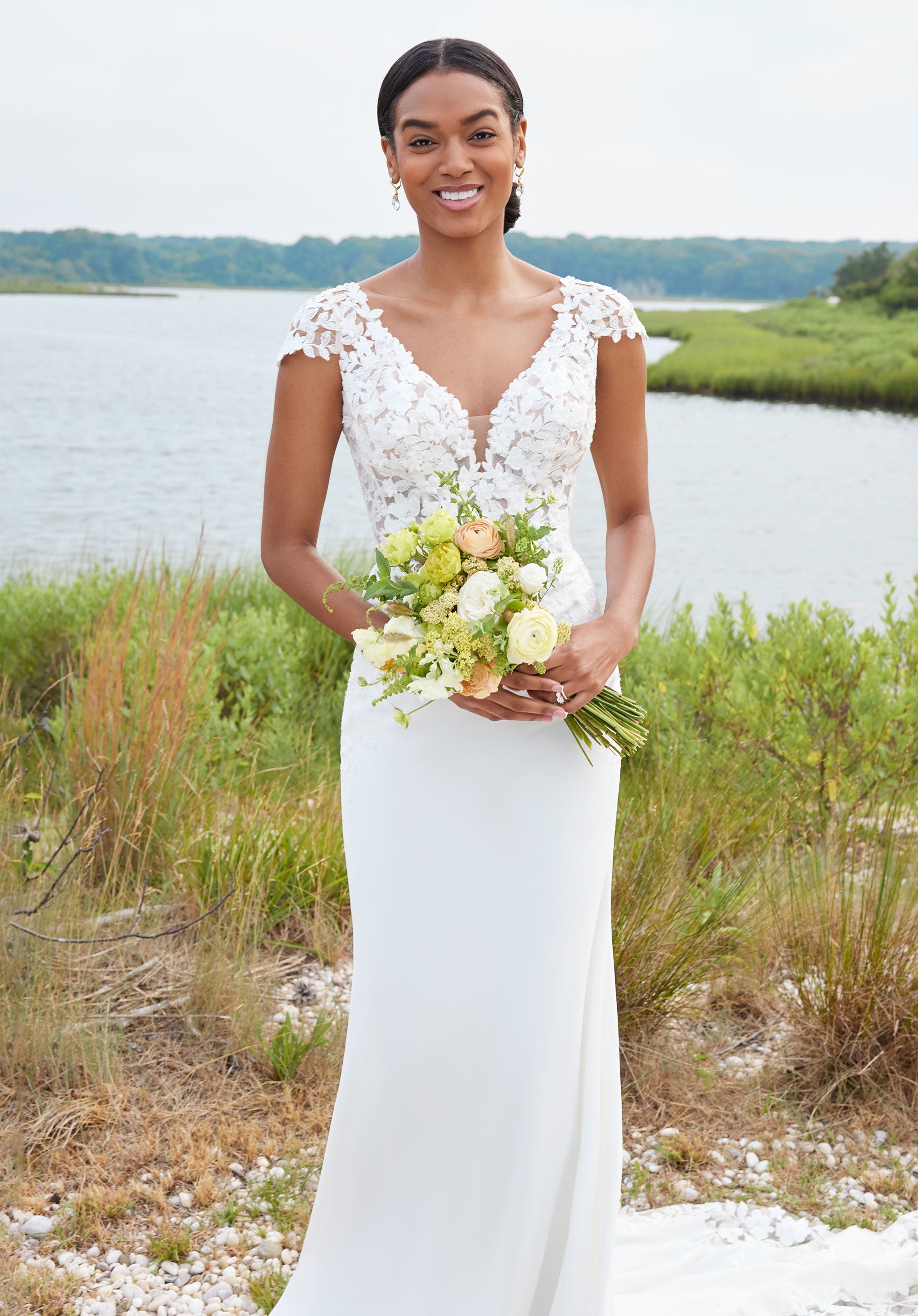 MGNY Madeline Gardner New York 2722 Long 3D Floral Applique Wedding Dress
