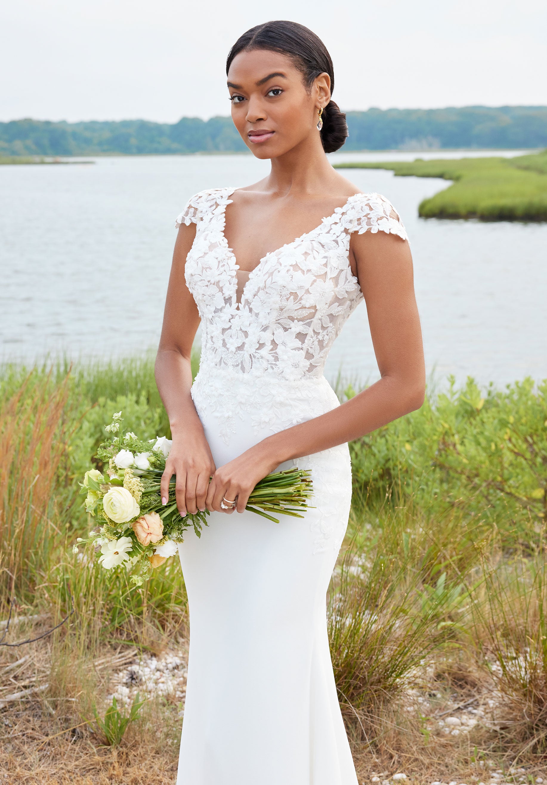 MGNY Madeline Gardner New York 2722 Long 3D Floral Applique Wedding Dress
