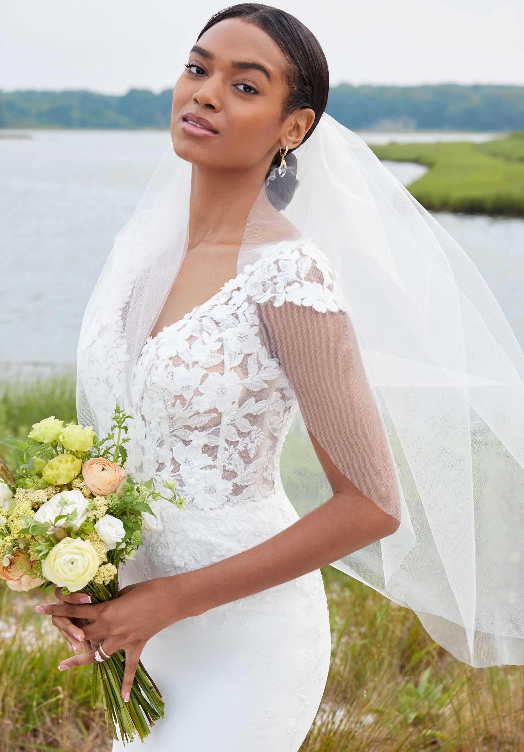 MGNY Madeline Gardner New York 2722 Long 3D Floral Applique Wedding Dress