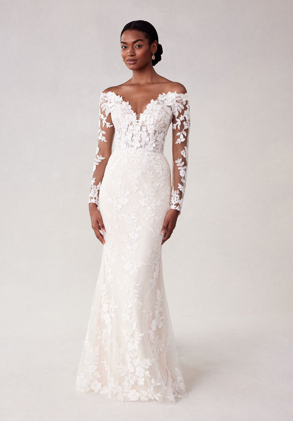 MGNY Madeline Gardner New York 2723 Long Glitter 3D Floral Wedding Dress