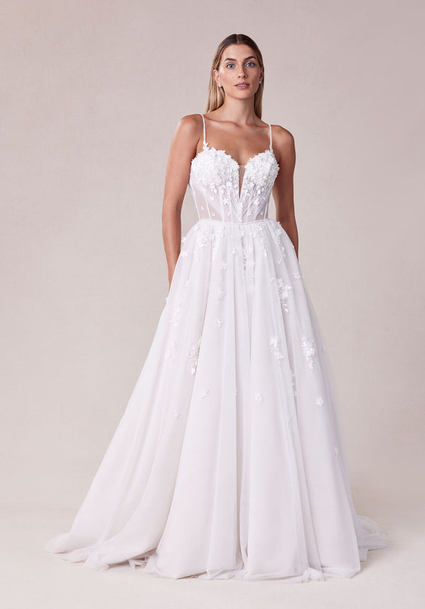 MGNY Madeline Gardner New York 2724 A Line Corset Long Ball Gown Wedding Dress